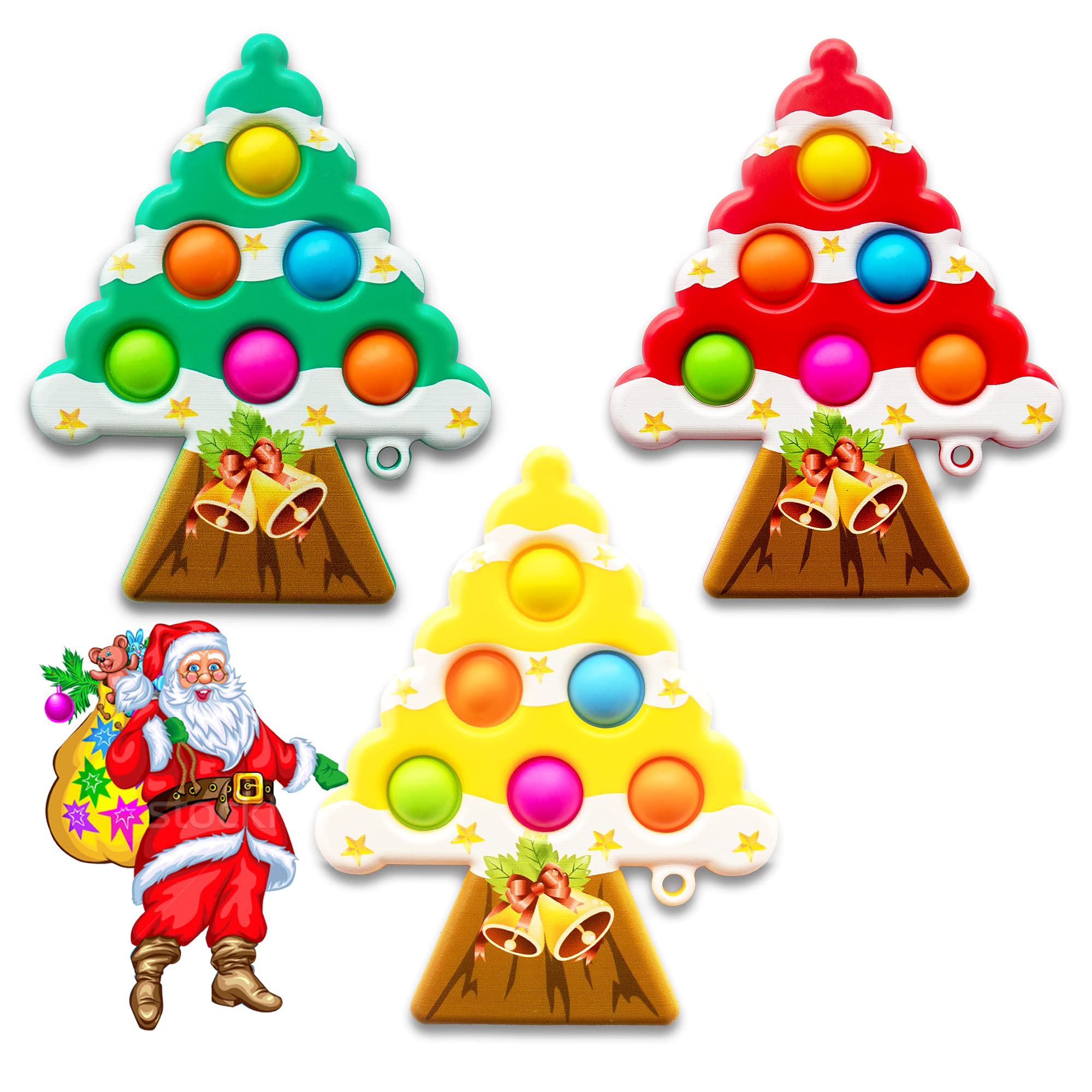 Fidget Toys for Adults & Kids - 3PCS Christmas Tree Sensory Push Pop Bubble Poppers - Stress Relief & Anxiety Relief Toys for Classroom, Office, Travel