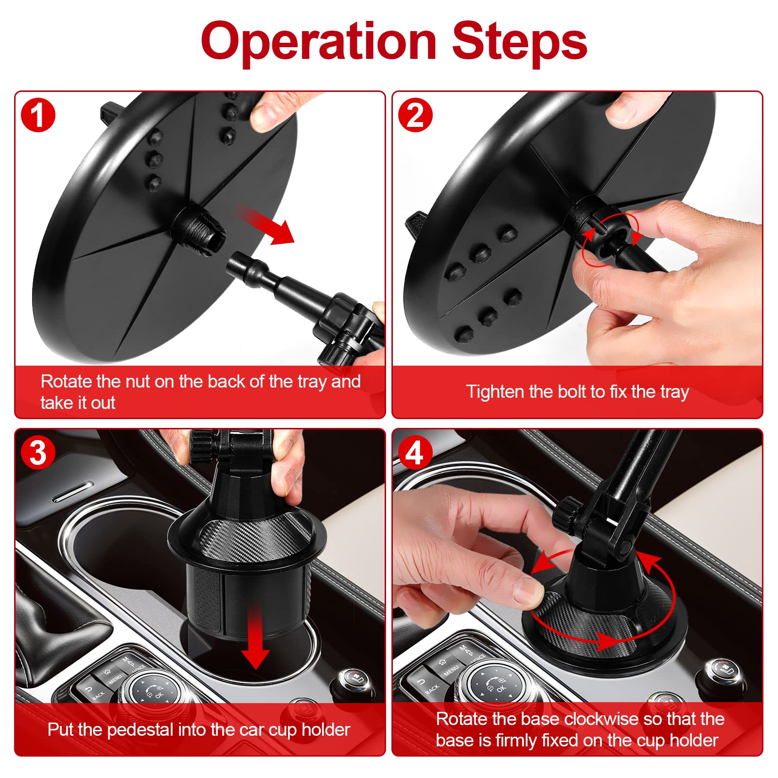 VIVP Adjustable Car Cup Holder Tray with Phone Holder - Universal Car Tray Table for Eating, Drinking & Working - Perfect for Road Trips, Commuting & Fast Food Meals in Any Vehicle
