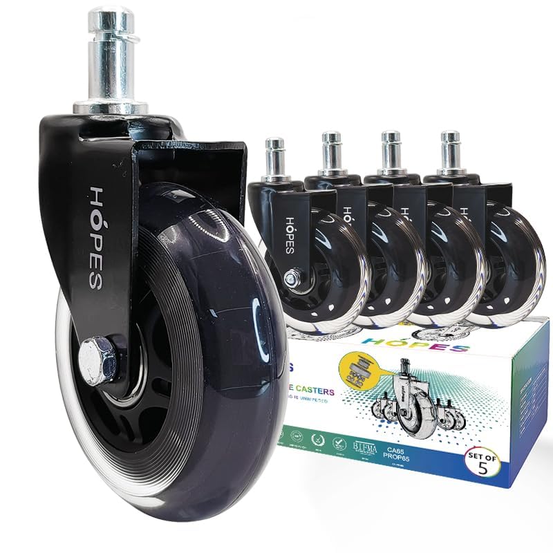 Original Rollerblade Office Chair Wheels - Heavy Duty Replacement Rubber Casters for Hardwood Floors & Carpet (Set of 5) | Perfect for Home Office, Gaming Chairs & Workspace Mobility | As Seen on CNN