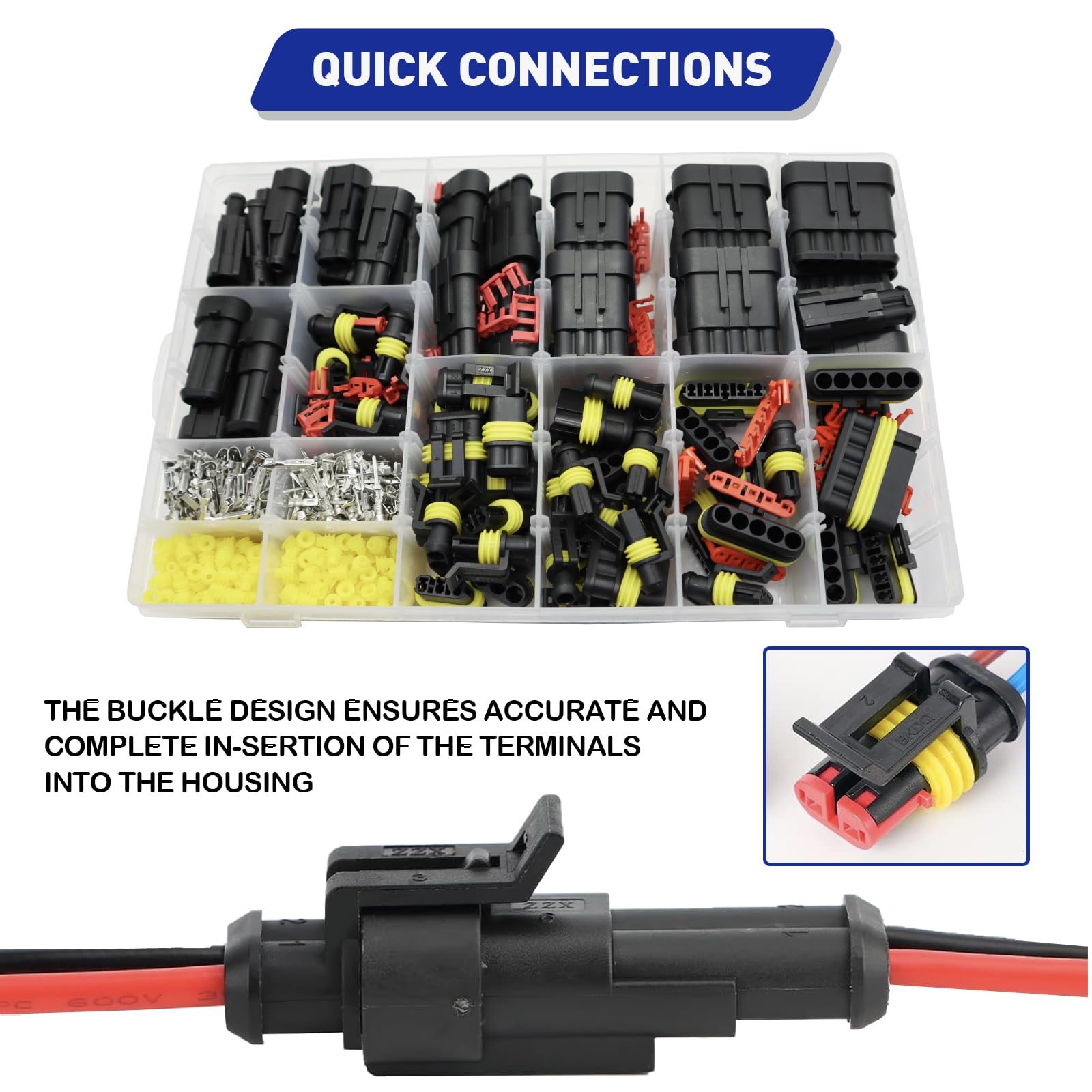 20 Pcs 2 Pin Waterproof Wire Connectors Kit - Automotive Electrical Connectors, Weatherproof 16-22 AWG Wire Terminals for Car, Marine, Outdoor & DIY Electrical Projects