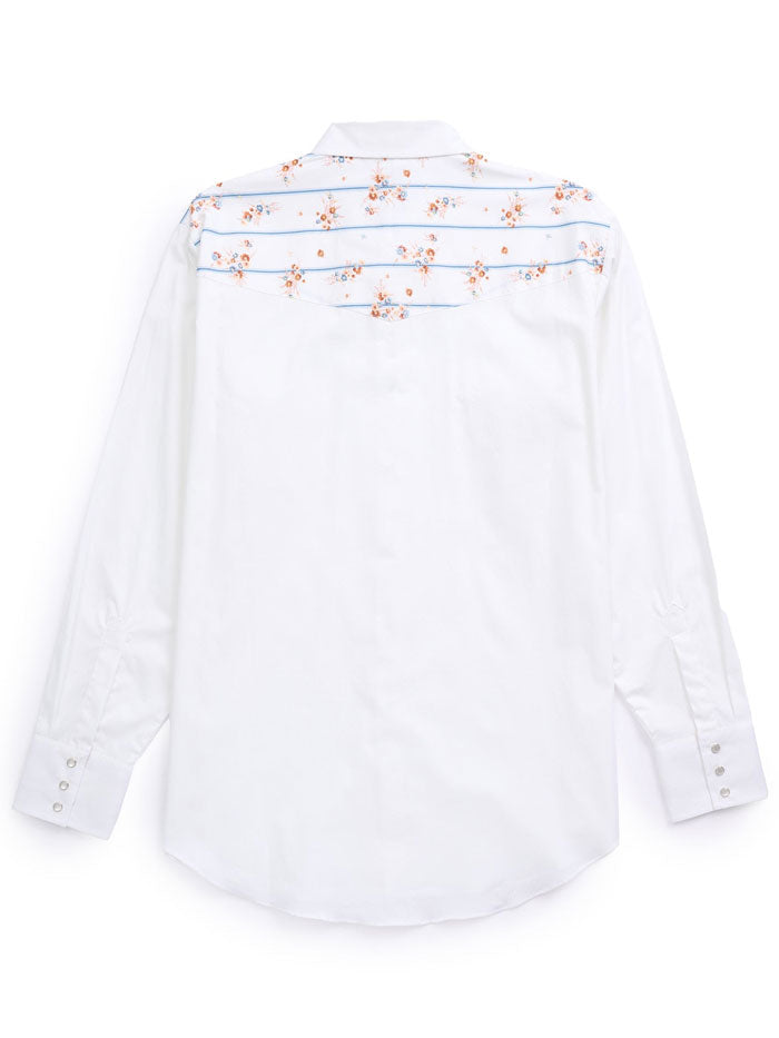 Ely Cattleman Men's Western Snap Shirt - White Floral Stripe Print Cowboy Shirt for Rodeo, Country Music Festivals & Casual Wear