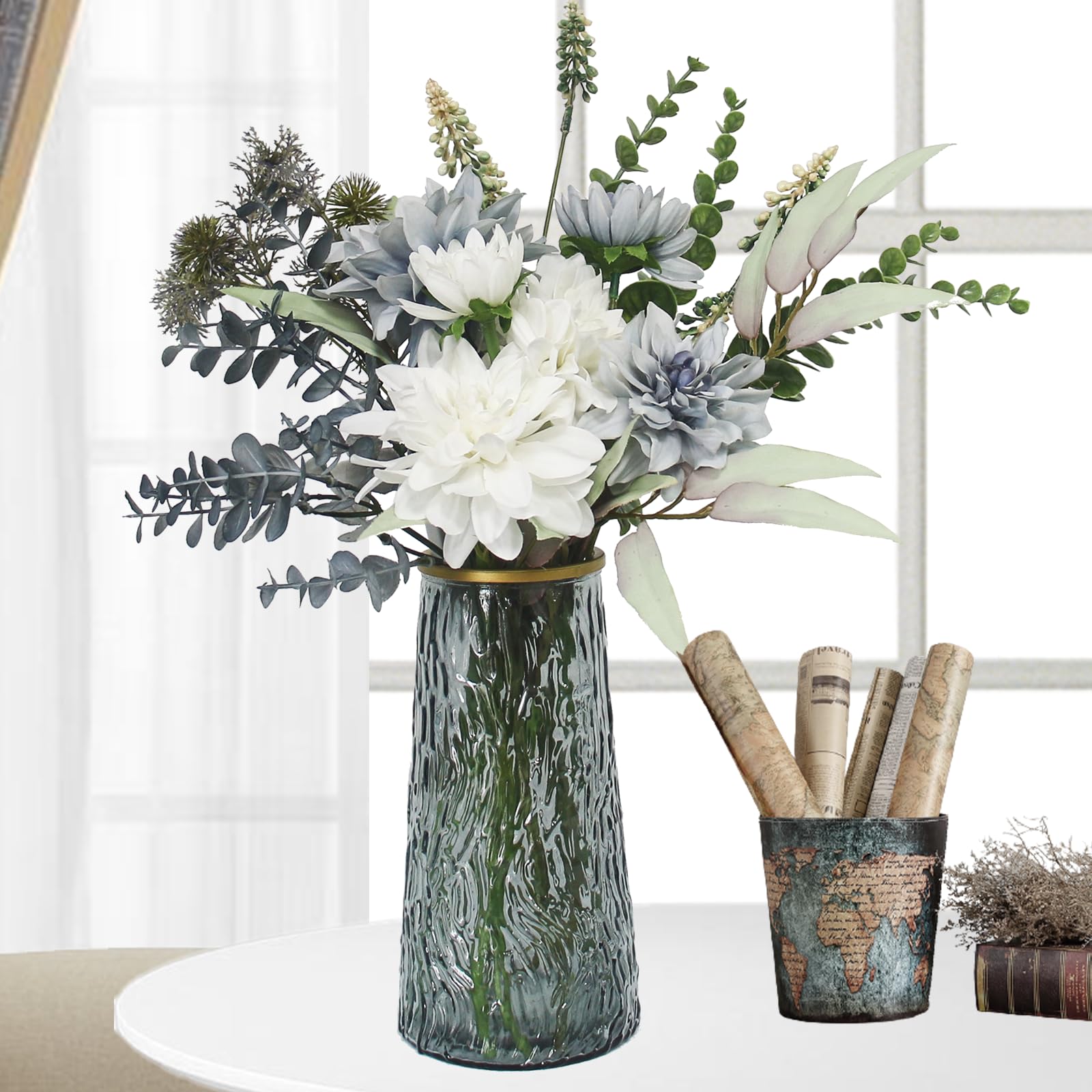 Premium Artificial Flowers in Vase - Elegant Faux Floral Centerpiece for Dining Table, Coffee Table & Kitchen Decor - Perfect Home Decor for Living Room, Wedding & Office