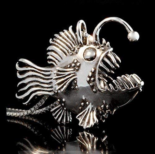 Angler Fish Necklace - Large Scary Fish Pendant Jewelry, Deep Sea Monster Lantern Fish Charm for Halloween Costume & Unique Gift