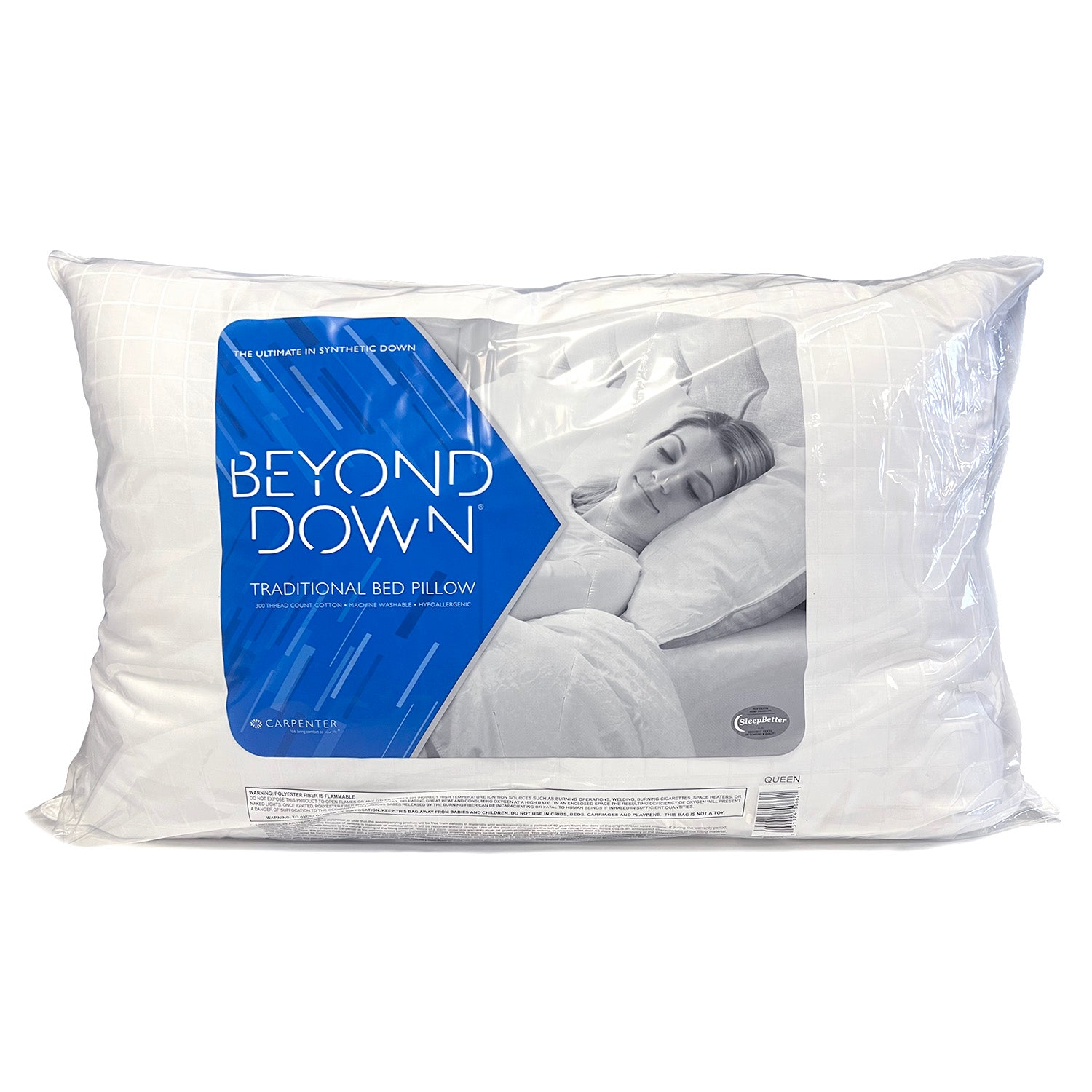 Carpenter Co. Beyond Down Synthetic Bed Pillow - Hypoallergenic & Supportive for Side, Back, Stomach Sleepers - Perfect for Home, Hotel, Travel Use