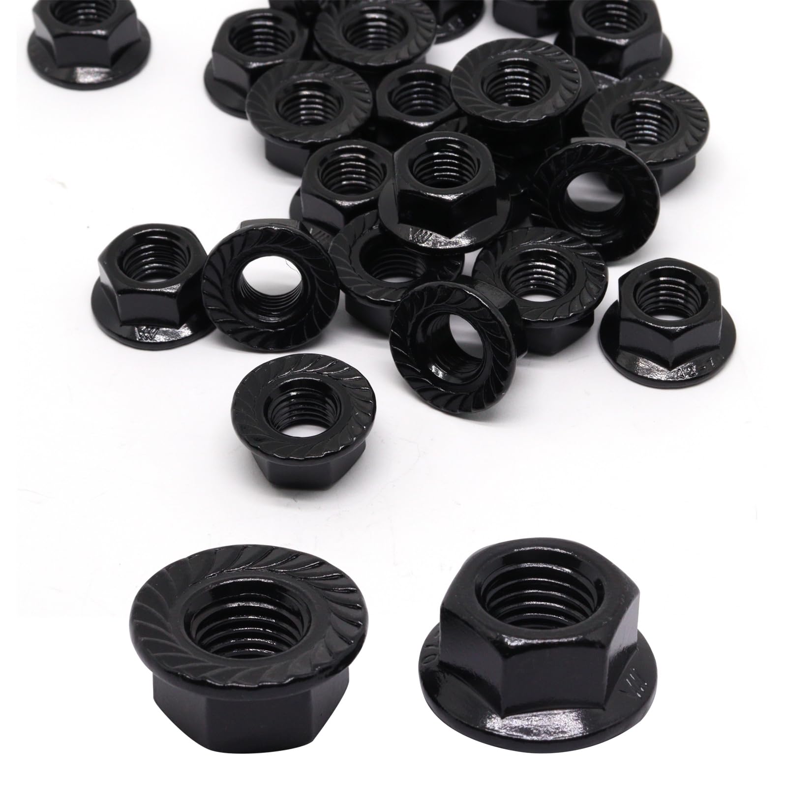 **30PCS M10 x 1.25mm 304 Stainless Steel Serrated Flange Hex Nuts - Black, Bright Finish - for Automotive, Machinery & DIY Projects**