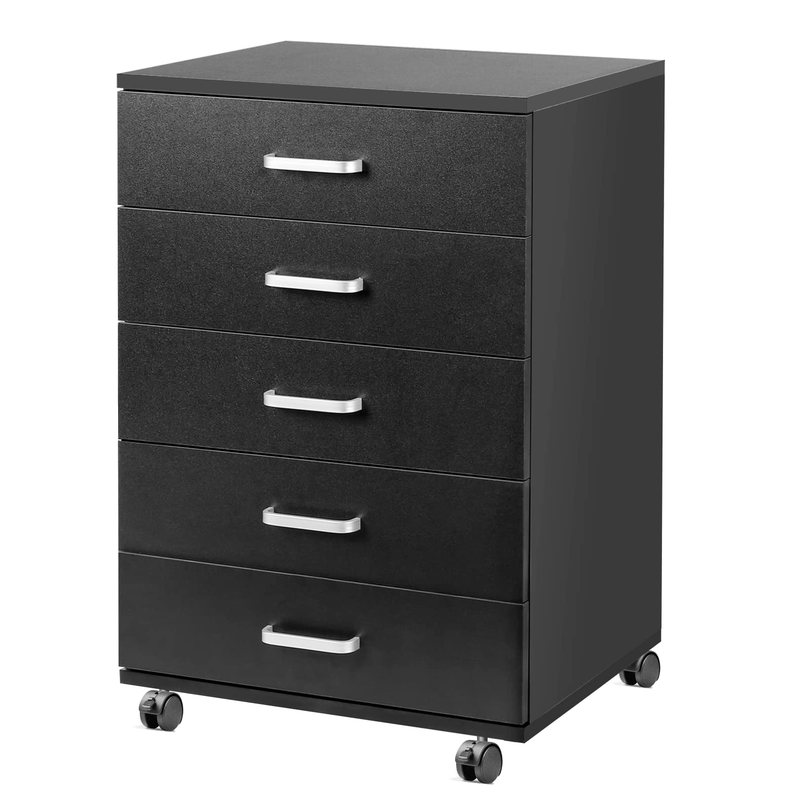 TUSY 5-Drawer Rolling Printer Stand with Wheels - Mobile Storage Cabinet for Home Office, Black - Perfect for Organizing Printers, Files & Office Supplies in Small Spaces