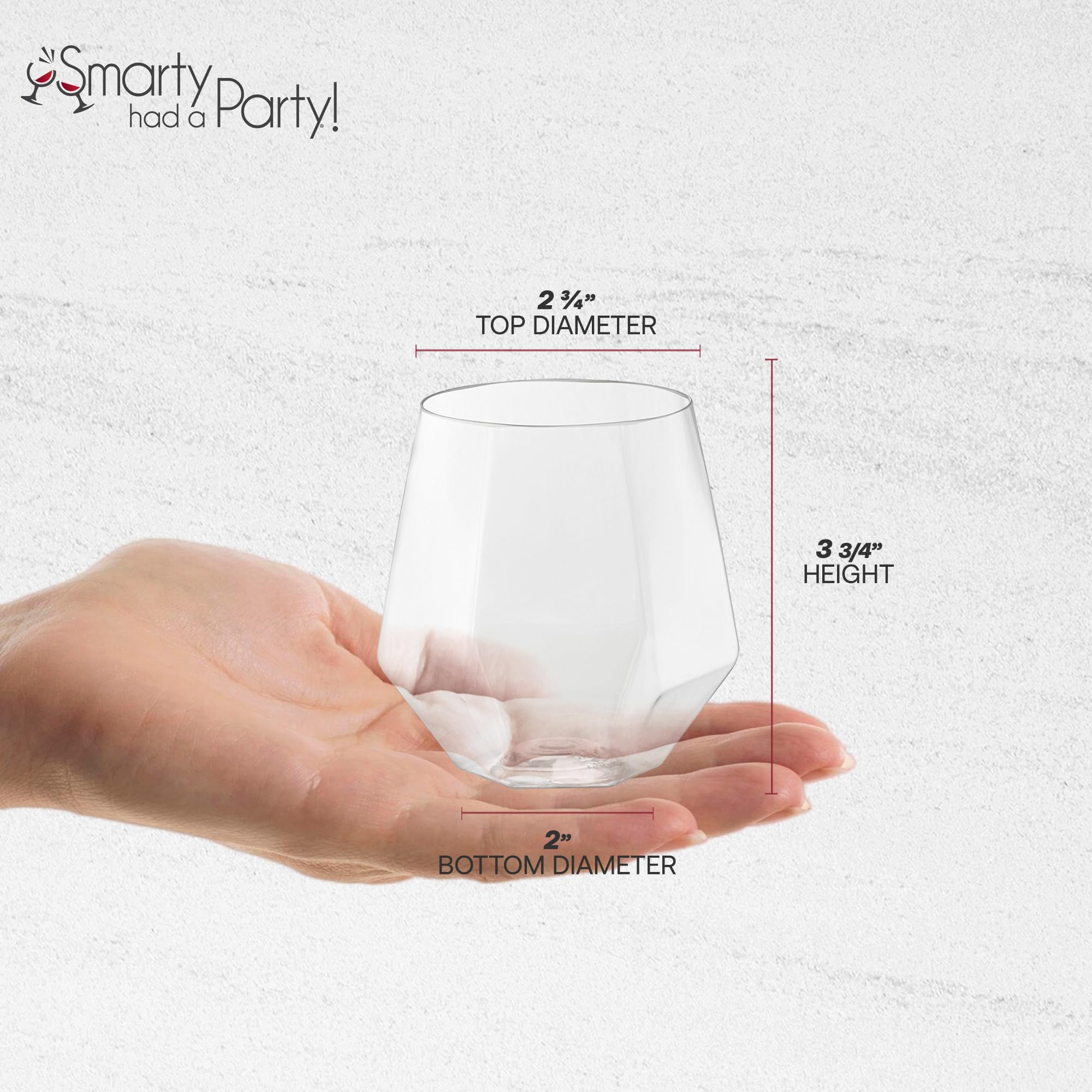Smarty Had A Party 12 oz Clear Stemless Plastic Wine Goblets - Pack of 64 Unbreakable & Disposable Cups for Weddings, Parties, Events - Perfect for Outdoor Gatherings, Picnics & Catering