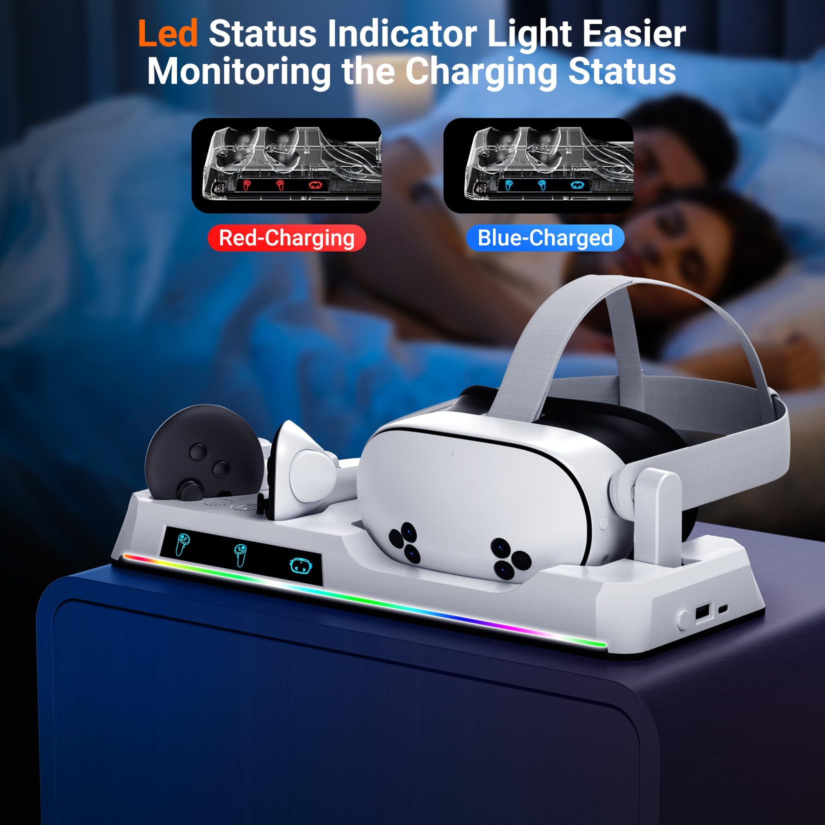Magnetic VR Charging Dock for Oculus Quest 3/3S with 2 Rechargeable Batteries - Fast Charging Station for Oculus Quest 3S/3 Accessories, VR Headset & Controller - LED Indicator for Gaming & VR Entertainment
