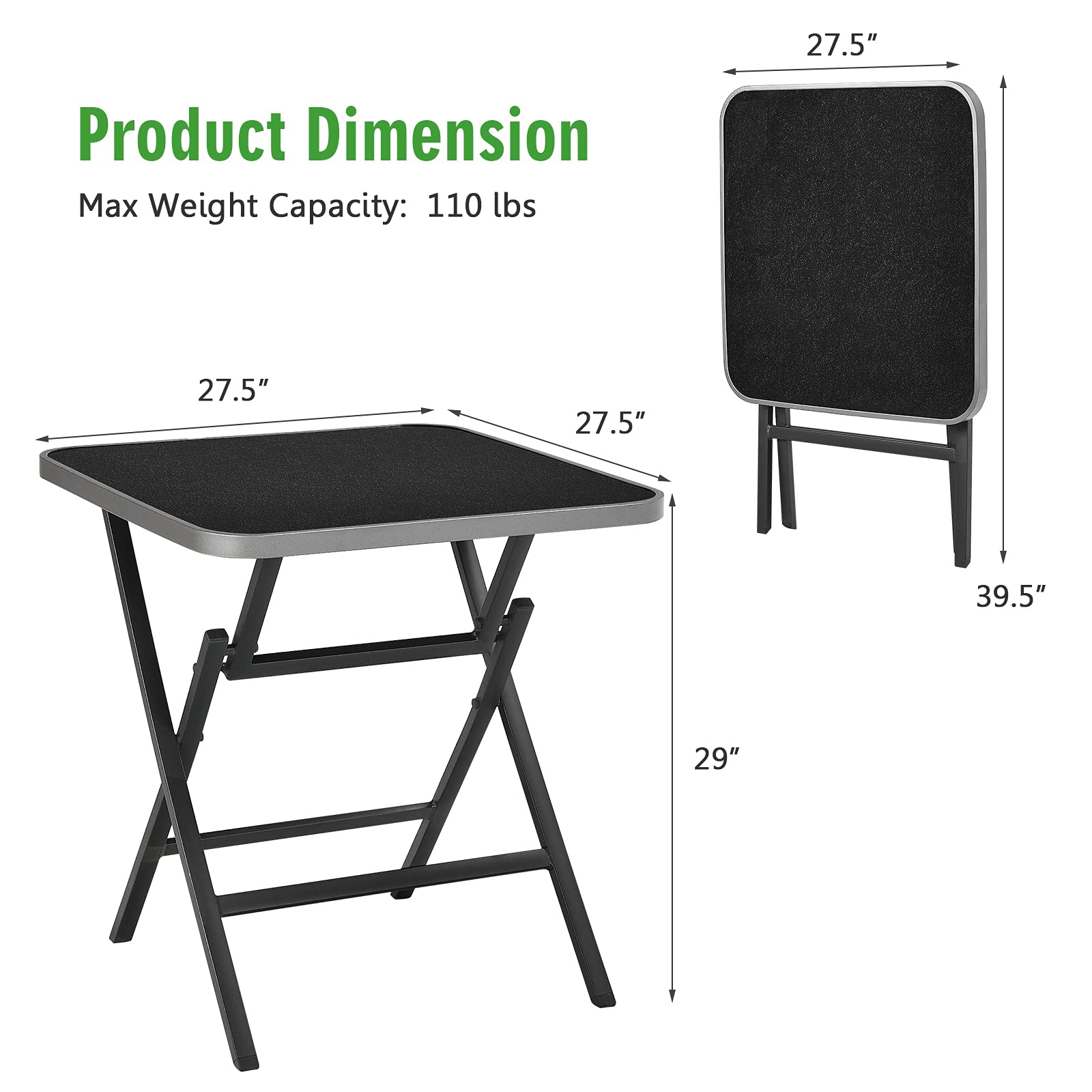 Portable Aluminum Folding Patio Table - Square Outdoor Dining & Bistro Table with Tempered Glass Top - Rustproof All-Weather Coffee Side Table for Backyard, Garden, Poolside & Indoor Use - Perfect for Entertaining, Dining Al Fresco, and Relaxing Outdoors