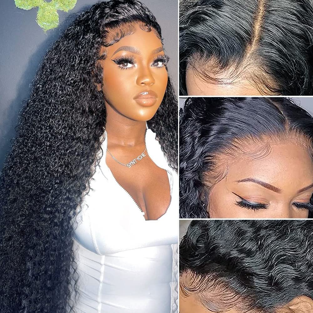 30 Inch Brazilian Human Hair Lace Front Wig - Pre Plucked with Baby Hair, 13x4 HD Lace, 180% Density, Kinky Curly, Glueless, Natural Black | Perfect for Daily Wear, Cosplay, and Special Occasions