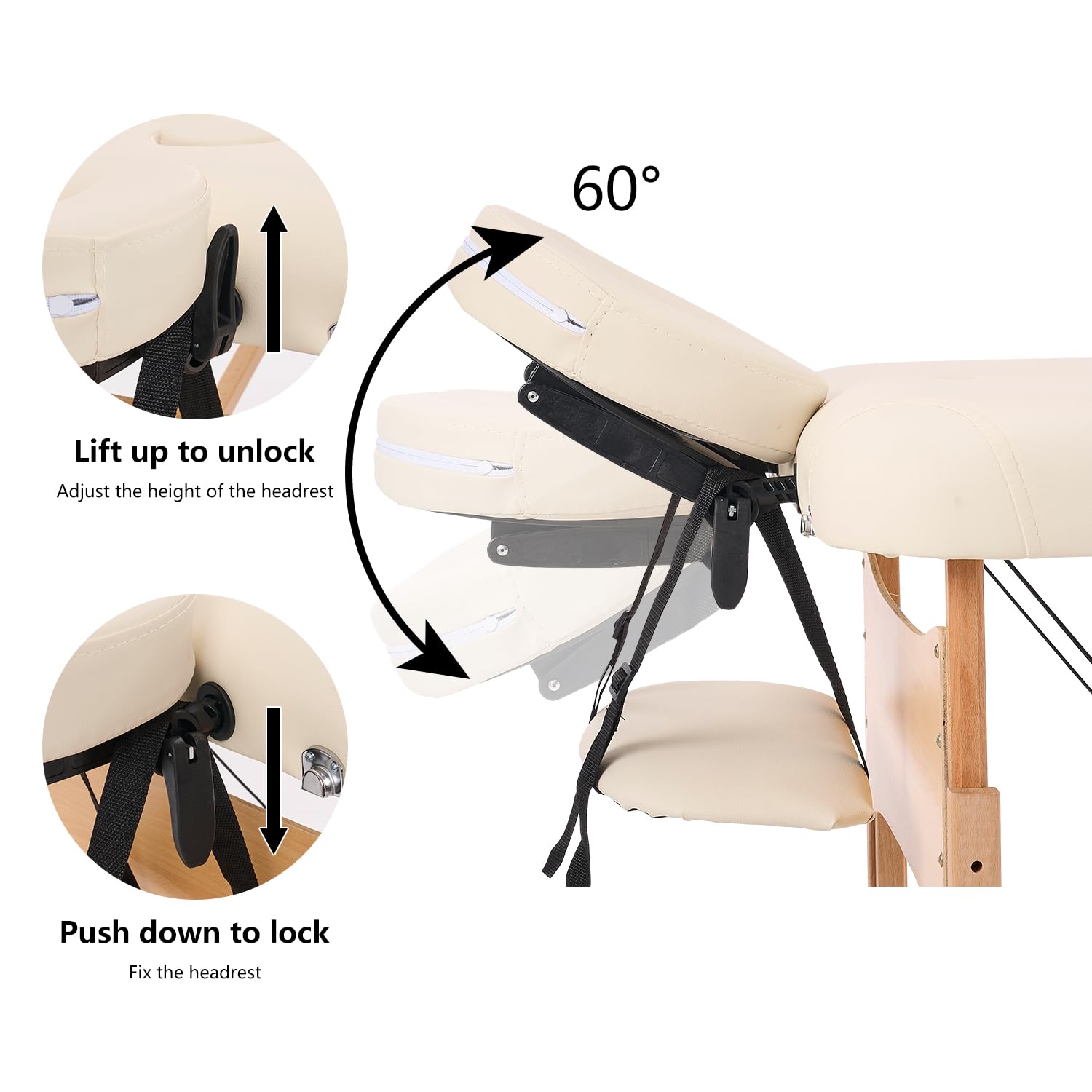 YOUNIKE Portable Folding Massage Table 70cm Wide - Adjustable Professional Facial Spa Salon Bed for Eyelash Extensions, Beauty Therapy & Tattoo - Lightweight Beige for Home & Salon Use