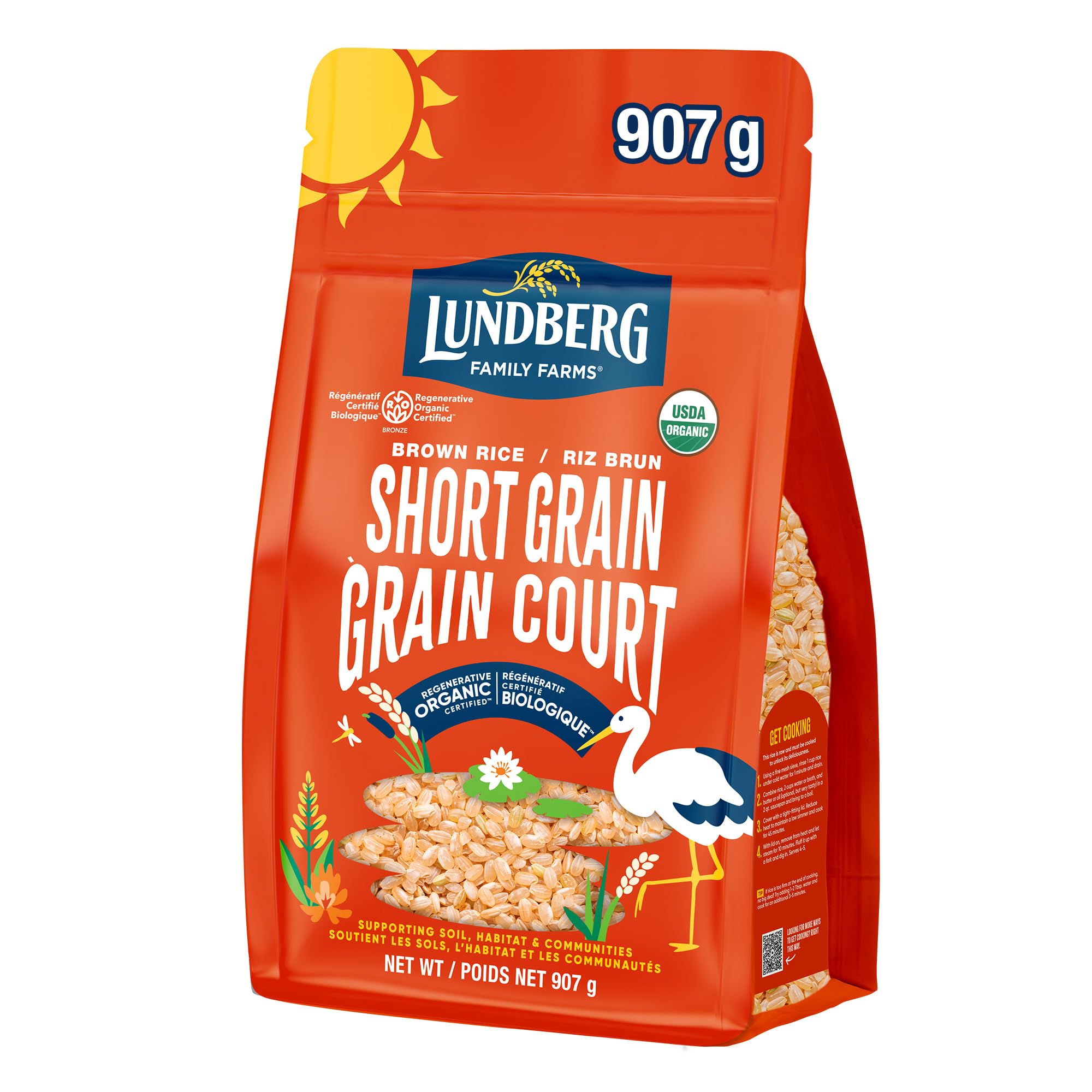 Lundberg Organic Short Grain Brown Rice - Regenerative Organic Certified, High Fiber, Gluten Free, Resealable 32oz Bag | Perfect for Healthy Meals, Vegan Recipes & Meal Prep