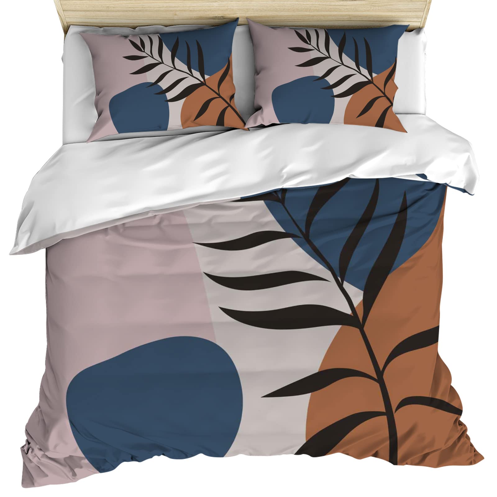 AmbeHome 3-Piece Duvet Cover Set California King Size - Tropical Leaf Silhouette Design, Soft Microfiber Bedding with Comforter Cover & 2 Pillowcases | Breathable & Colorful Backdrop for Bedroom, Guest Room, or Vacation Home Decor