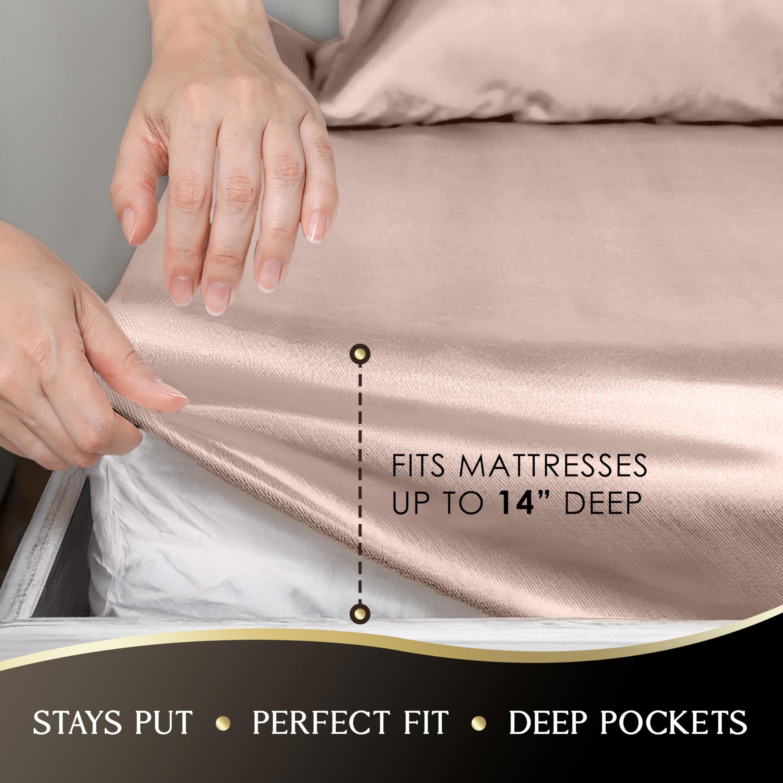 Martex Elegance 3-Piece Luxury Rose Gold Satin Sheet Set - Twin Size, Silky Soft & Smooth, Hotel Quality for Hair & Skin Care - Perfect for Bedroom, Guest Room, and Spa Retreats