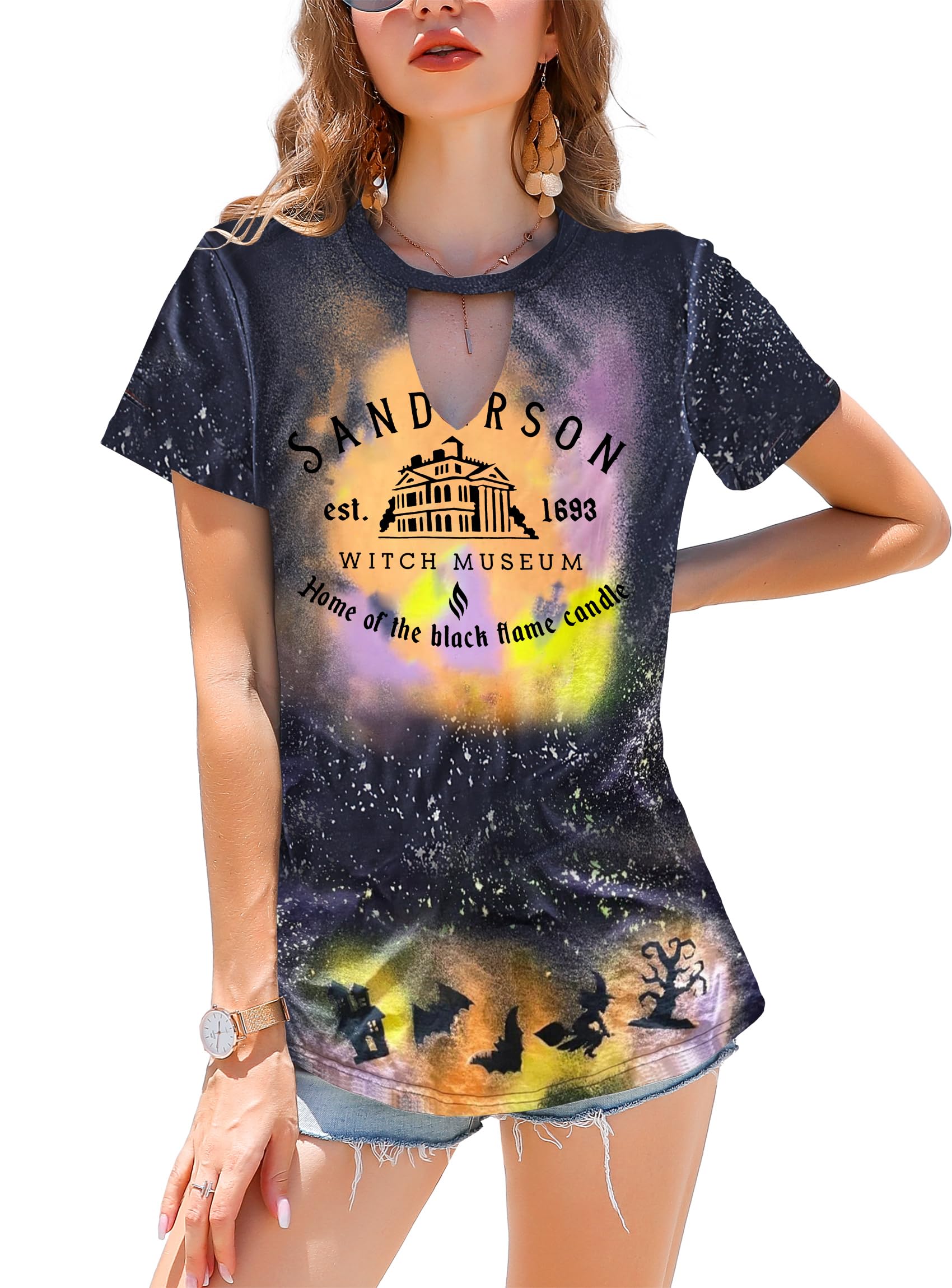 MAIHUN Halloween T-Shirt for Women - Hocus Pocus Inspired Sanderson Sisters Horror Movie Tee | Cute & Scary Graphic Top for Halloween Parties, Costume Events & Horror Squad Outfits