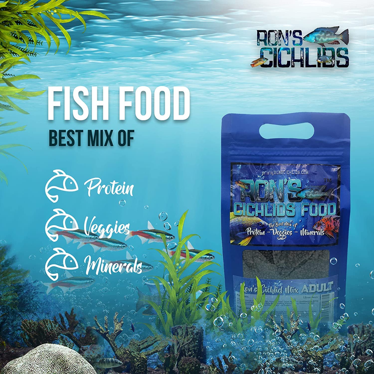 Premium African Cichlid Fish Food Pellets - High Protein Tropical Fish Food with Natural Veggies & Fruits for Healthier, Brighter & Bigger Cichlids - Juvenile Blend 8oz - Ideal for Aquarium & Fish Tank Maintenance