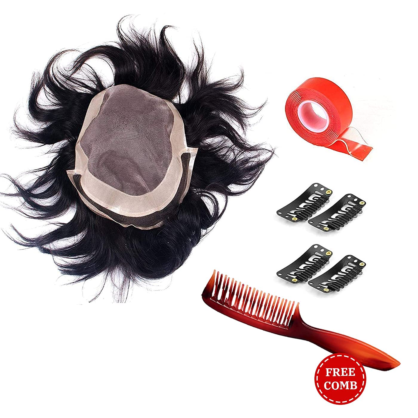 Premium Full Head Human Hair Toupee for Men - 9x7 Inch Natural Brown Hair Replacement System - Realistic & Comfortable Hair Patch for Men & Boys - Perfect for Daily Wear, Special Occasions & Hair Loss Solutions