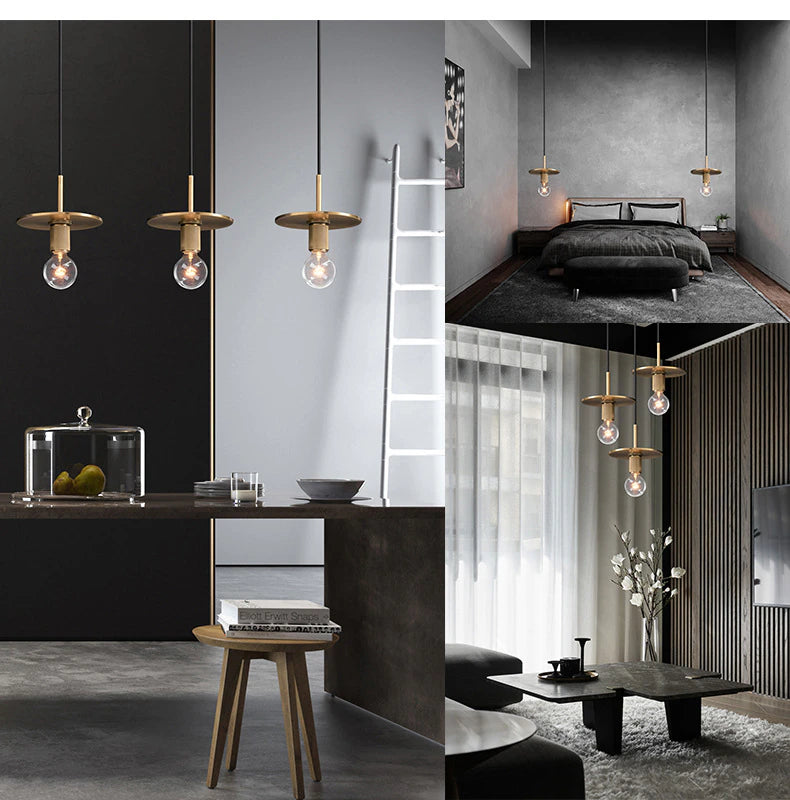 Vintage Brass Pendant Light - Retro Industrial Style Hanging Fixture for Kitchen Island, Dining Room, and Bar Lighting