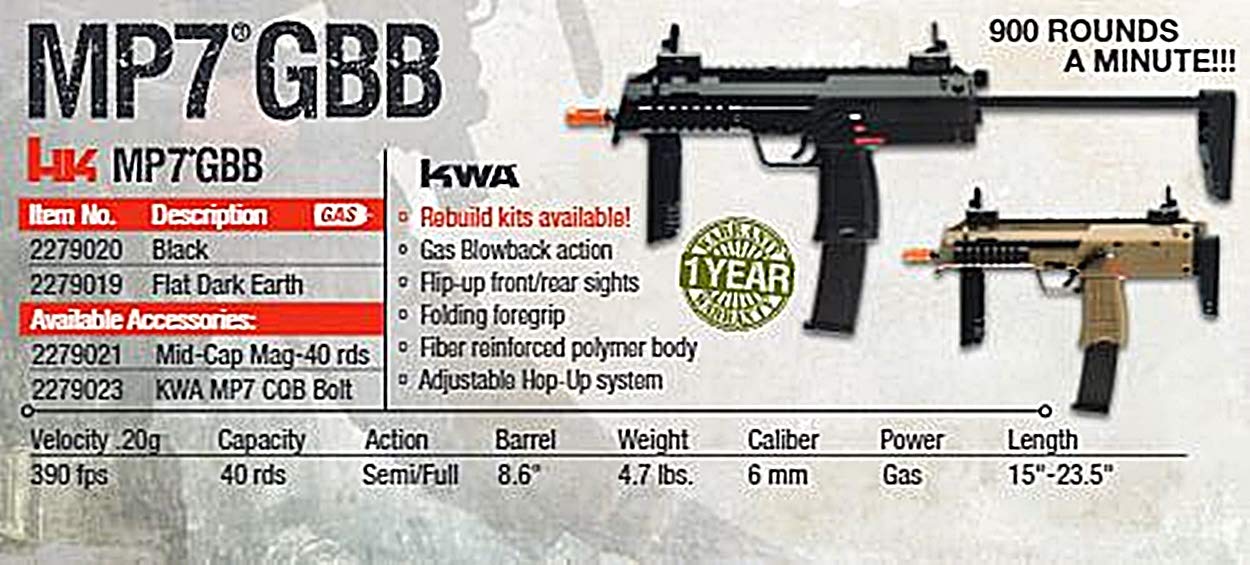 HK Heckler & Koch MP7 GBB Airsoft Gun - 6mm BB Automatic Rifle with Gas Blowback System - Perfect for Tactical Training, Airsoft Battles & Military Simulation Games