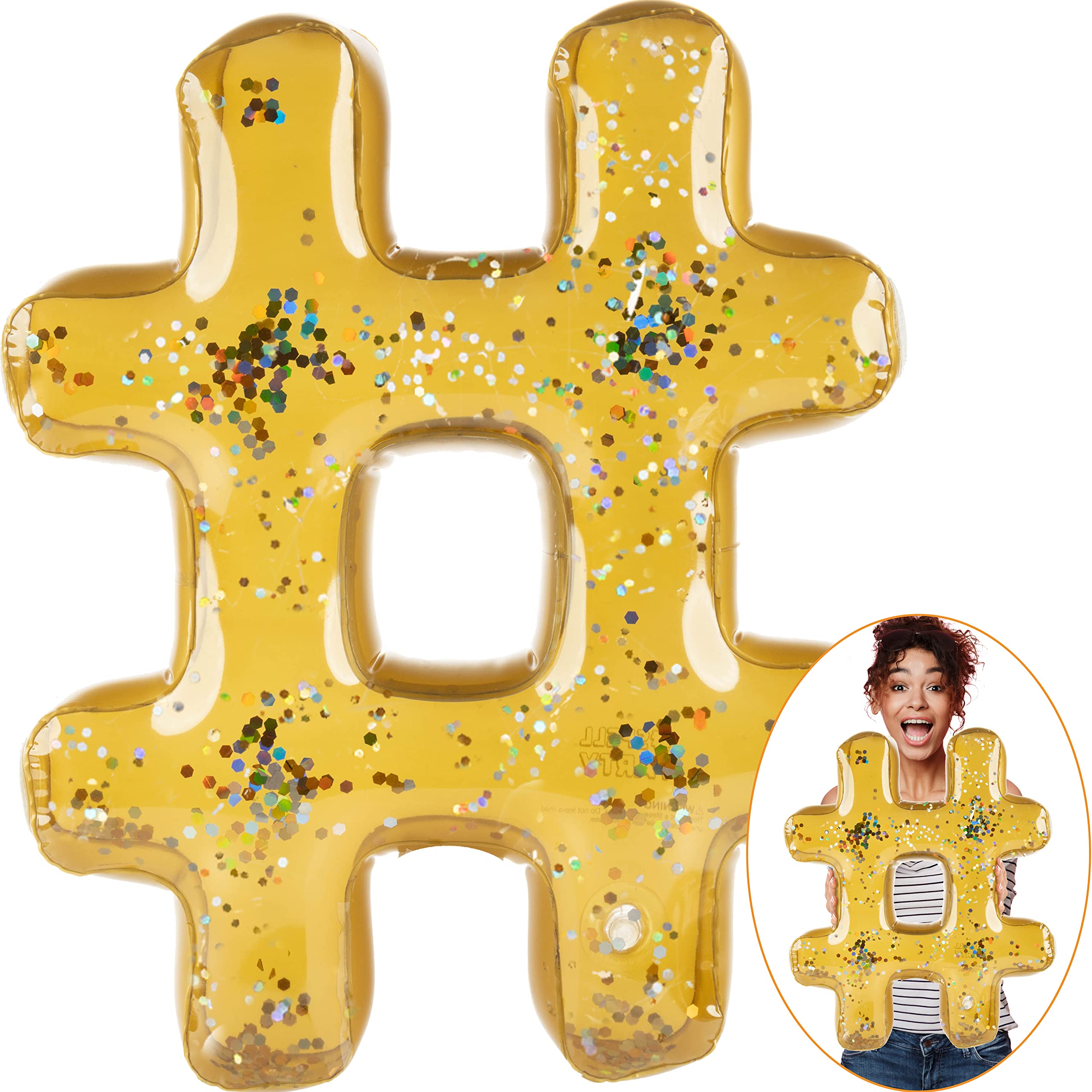Pool Party Decorations Inflatable Letters - Hashtag Sign (#) by Spell Party – Large 20” Gold Alphabet Letter Balloons, Floating Pool Letters, Backdrop for Indoor/Outdoor Birthday, Graduation & Summer Celebrations