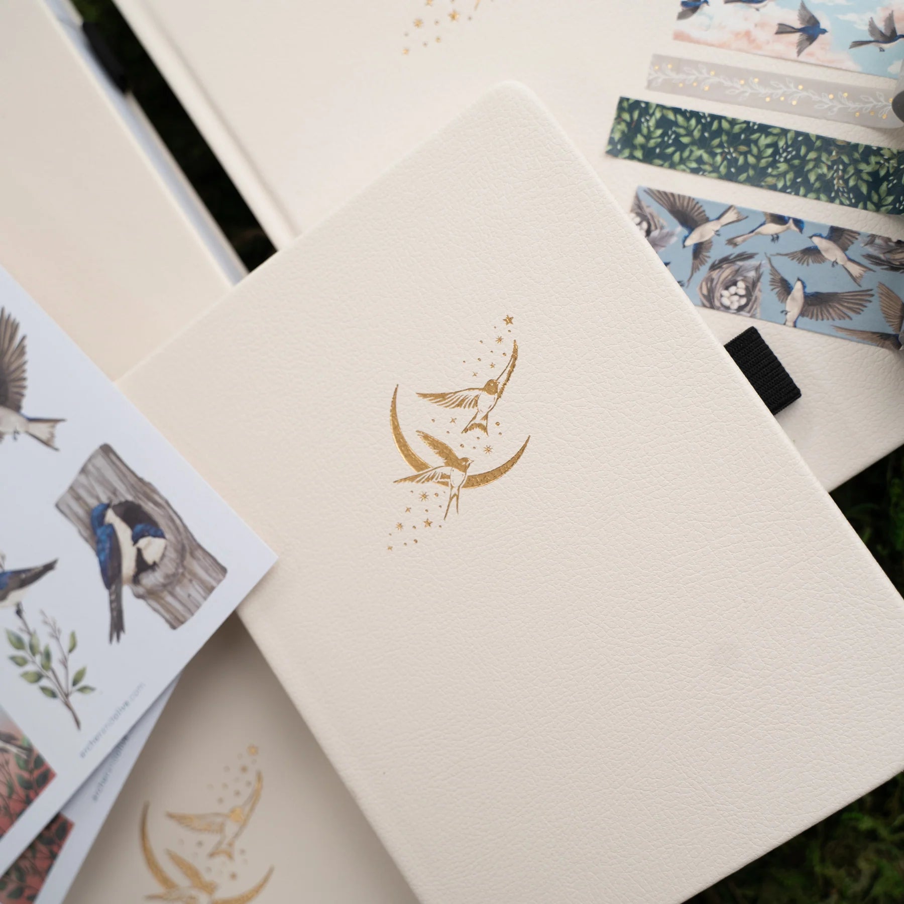 Archer and Olive 8x8 Dot Grid Notebook with Swallows Design - Perfect for Bullet Journaling, Sketching & Note Taking