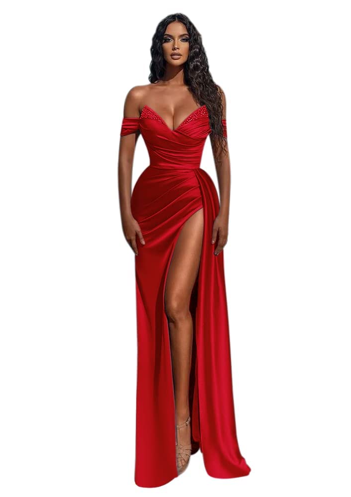 Elegant Mermaid Prom Dress with High Slit & Beaded Details - 2023 Formal Evening Gown for Homecoming, Ball, Party & Special Occasions