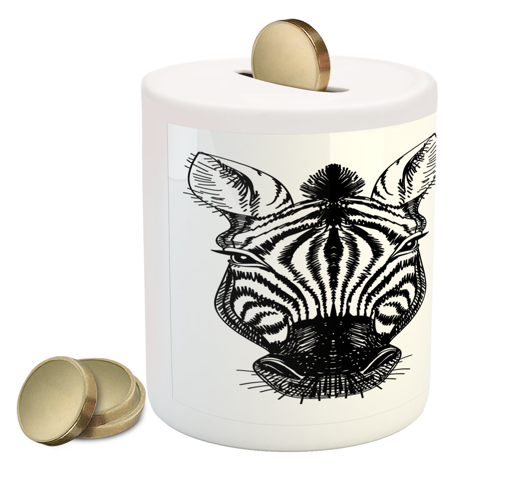 Ambesonne Ceramic Piggy Bank - Monochrome Zebra & Giraffe Wildlife Design, 3.6