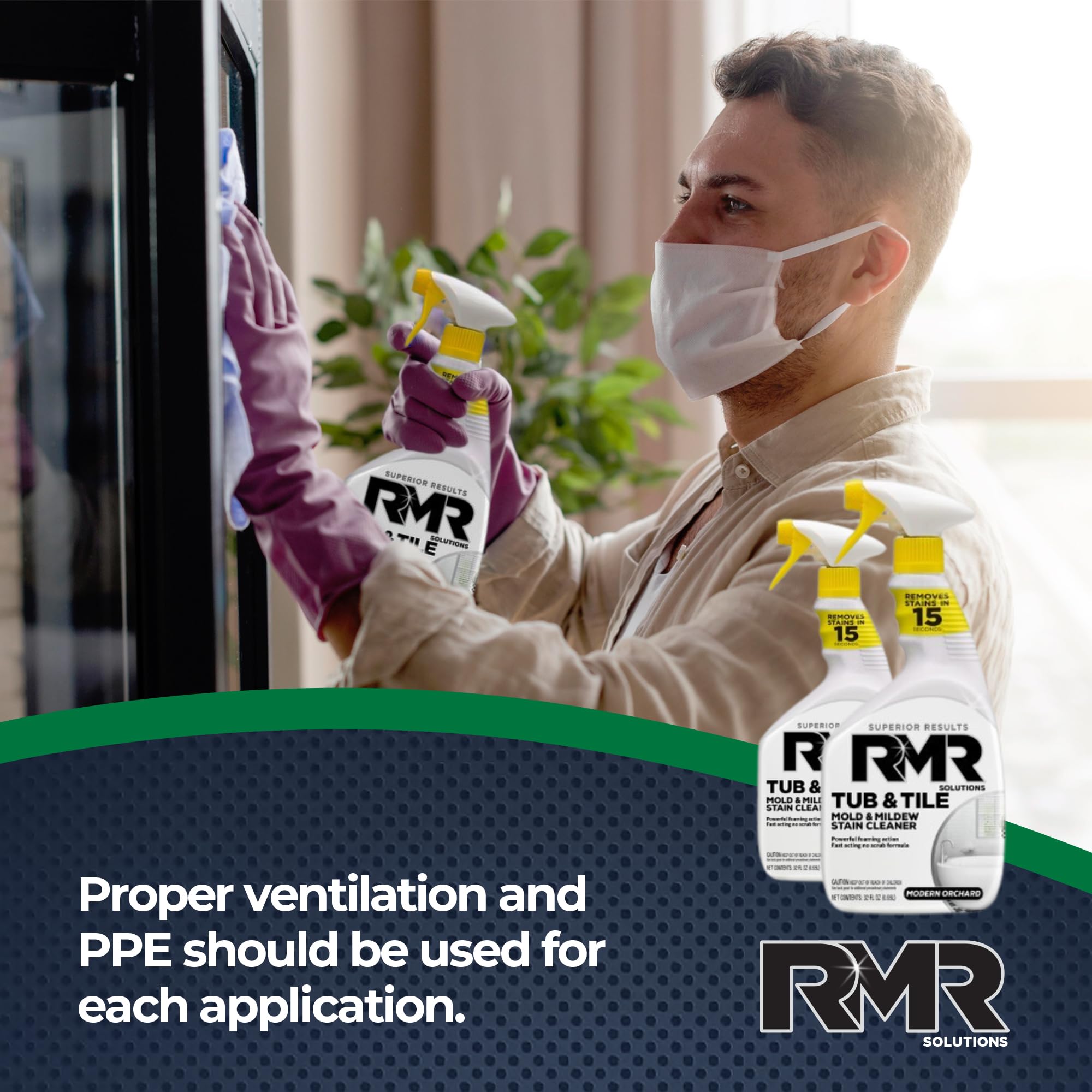 RMR - Industrial Strength Tub and Tile Cleaner | Mold & Mildew Stain Remover | No-Scrub Formula | 32 Fl Oz (2 Pack) | Perfect for Bathroom, Shower, Kitchen & Grout Cleaning