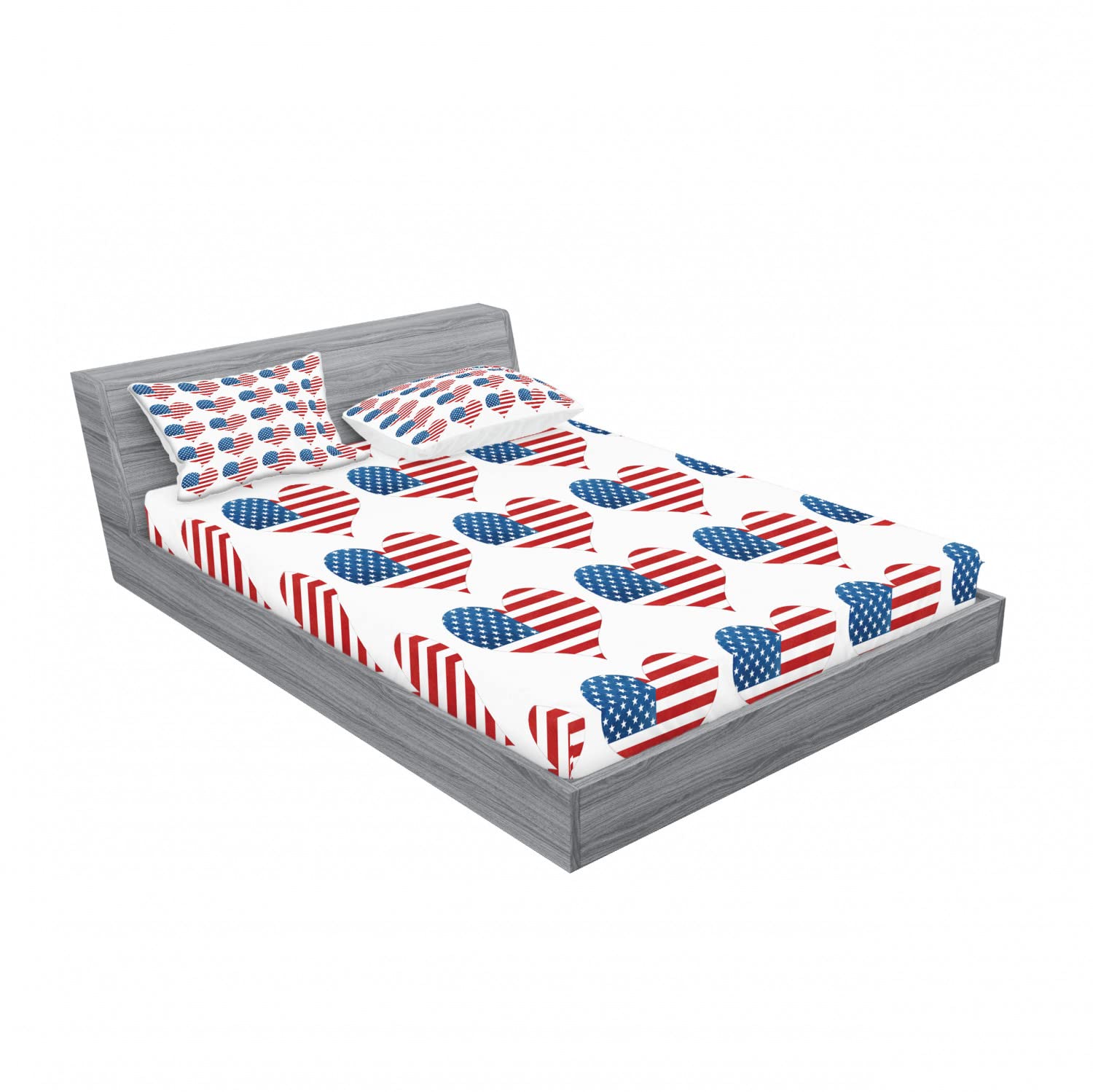 Ambesonne American Flag 2-Pack Queen Size Fitted Sheet Set with 4 Pillow Shams - Patriotic Red White & Blue Bedding Decor for 4th of July, Memorial Day, Veterans Day & Home Decor
