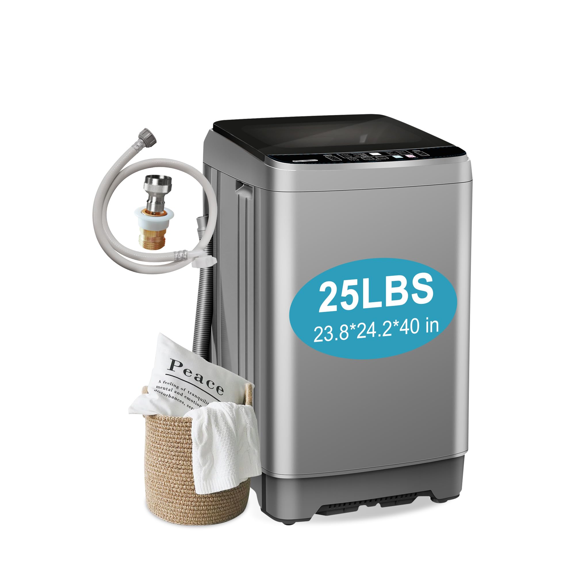 Portable Washing Machine 25 lbs - Full Automatic Compact Washer with 10 Wash Programs & 8 Water Levels - Low Noise Laundry Machine with LED Display - Perfect for Apartments, RVs, Camping & Small Spaces (Grey)