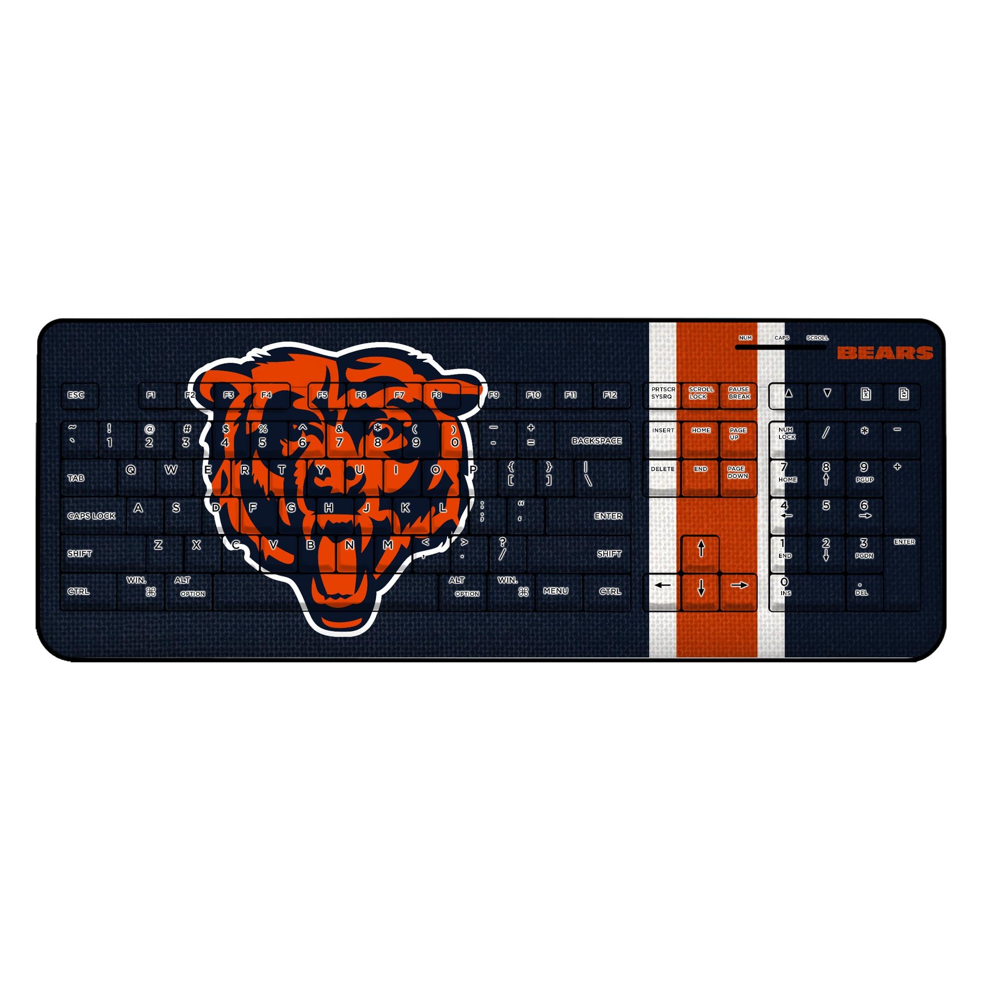 Chicago Bears NFL Team Wireless Keyboard with Stripe Design - Perfect for Gaming, Office Work & Home Use