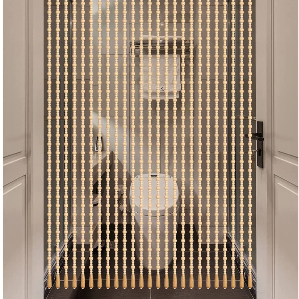 Boho Wood Bead Curtains for Doorways - 90x190cm Natural Room Divider with 31 Strands - Perfect for Bedroom Closets, Living Room Partitions & Boho Home Decor