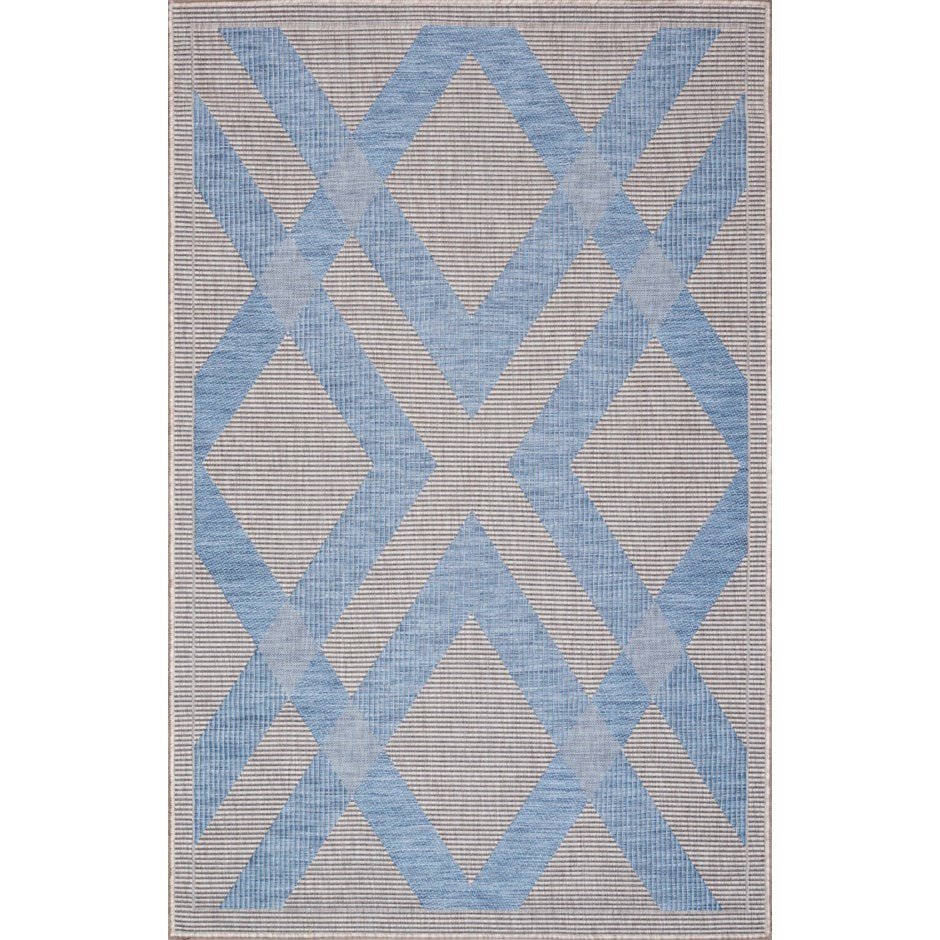 Premium Polypropylene Indoor/Outdoor Rug - Light Grey & Blue - Perfect for Carnival, Patio, Deck, and Living Room Decor