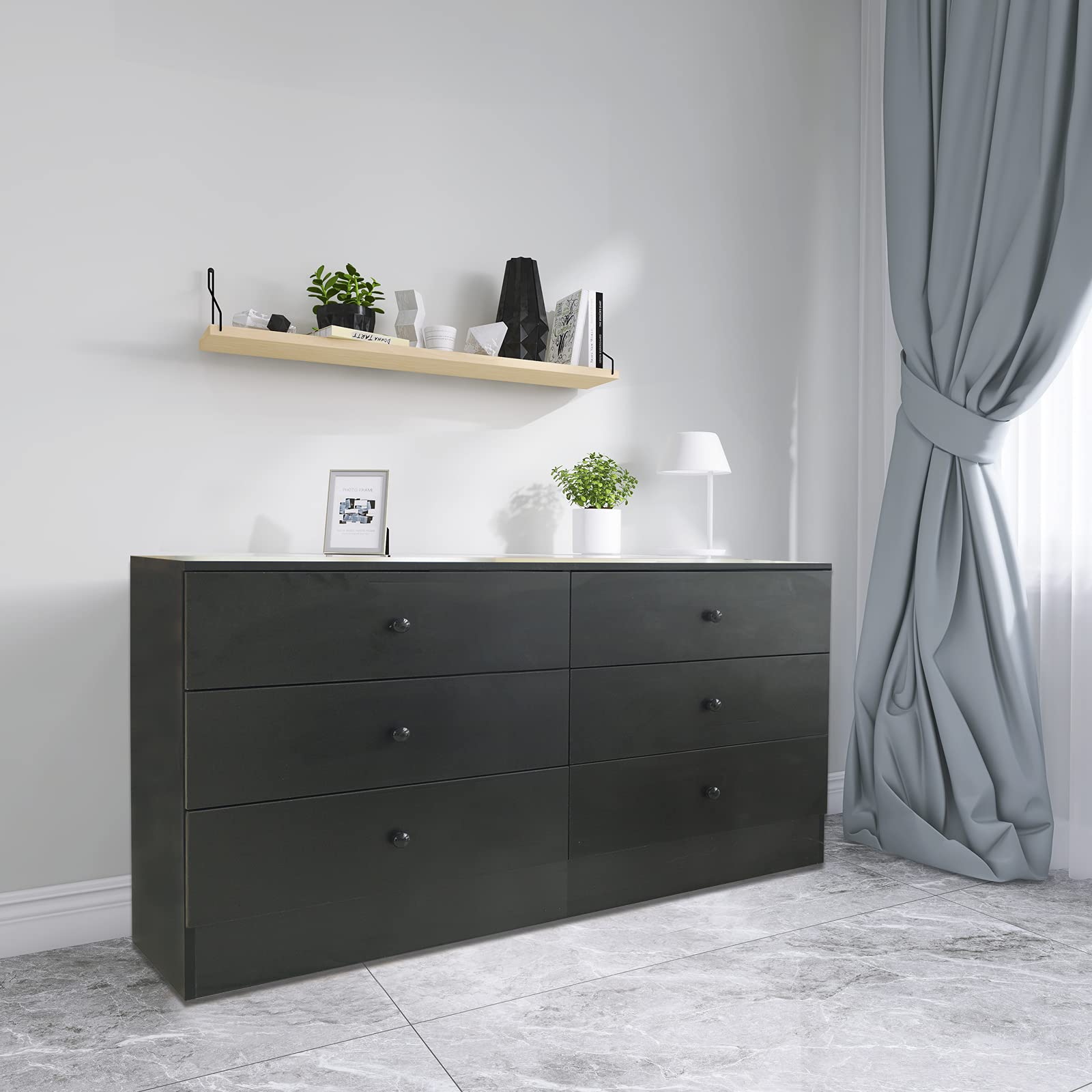 6-Drawer Wooden Storage Cabinet - Large Organizer for Living Room, Entryway, Bedroom & Closet - Black - Perfect for Home Organization & Decluttering