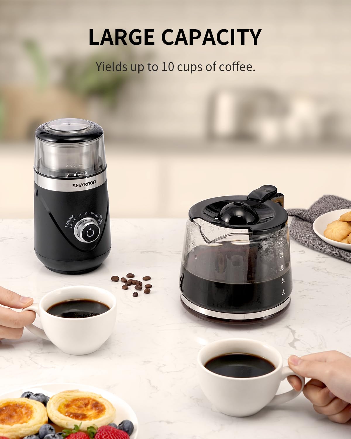 SHARDOR Upgraded Electric Coffee Grinder - Adjustable for Espresso, Herb & Spice Grinding with Removable Stainless Steel Bowl - Perfect for Home Kitchen & Coffee Shop Use (Black, 2.0)