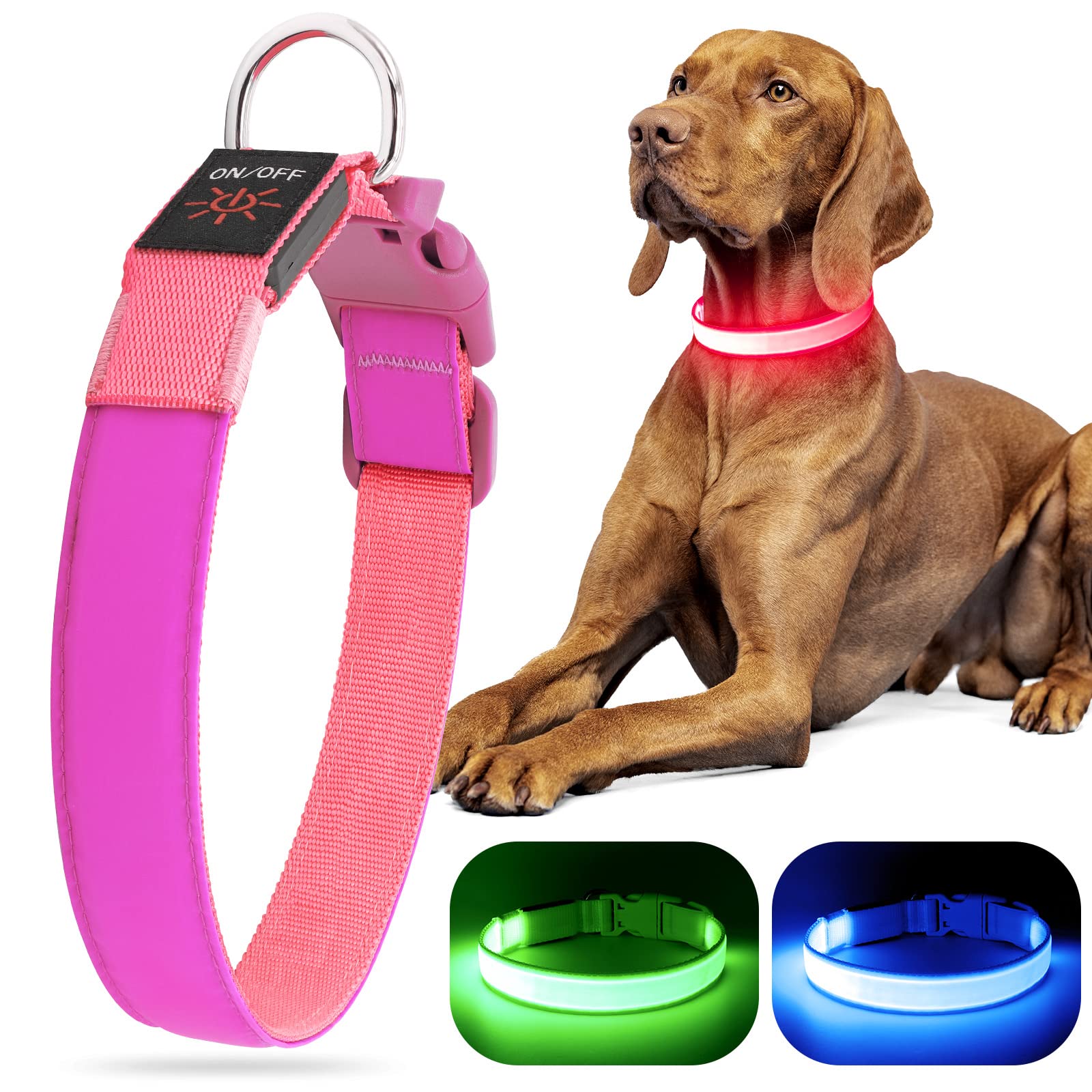 BPawser LED Dog Collar - USB Rechargeable, Adjustable Glow Collar with MESH Webbing for Large & Medium Dogs | Nighttime Safety, Walking, Jogging & Outdoor Adventures