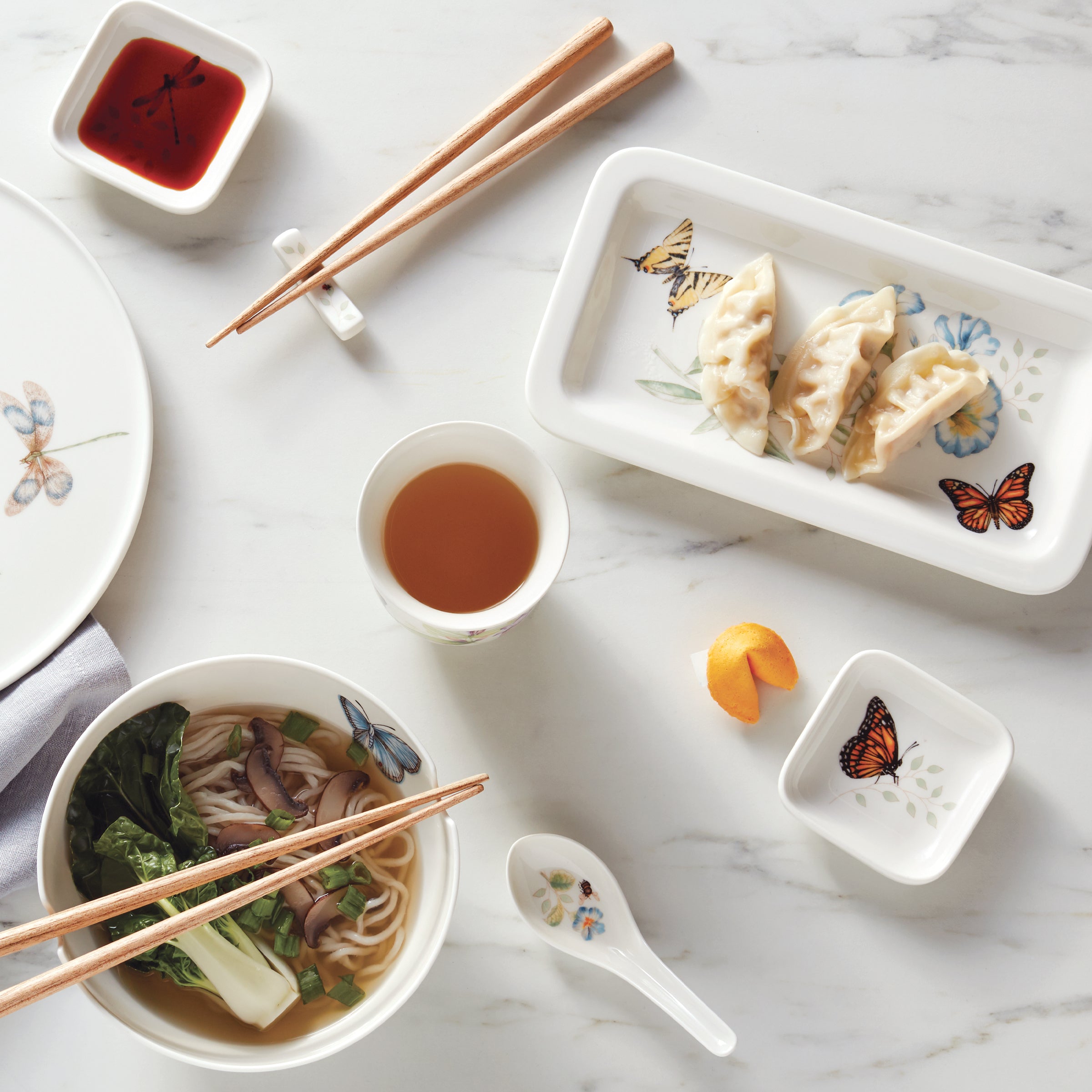 Butterfly Meadow Sushi Plate & Bowls Set - Japanese Style Ceramic Dinnerware for Sushi, Sashimi & Asian Cuisine - Perfect for Home Dining, Parties & Restaurant Use