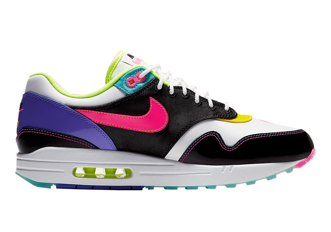Nike Men's Air Max 1 Running Shoes - Hyper Pink, Black/Hyper Pink/Opti Yellow - Size 10 | Lightweight Cushioned Sneakers for Jogging, Gym & Casual Wear