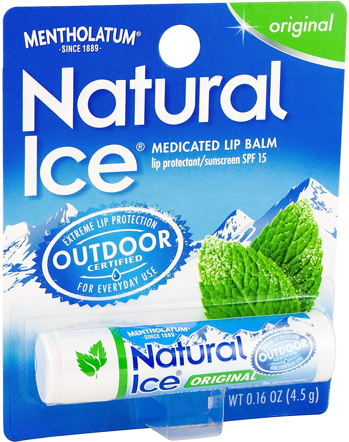 Mentholatum Natural Ice Medicated Lip Balm SPF 15 - Pack of 12 Tubes (0.16 oz Each) | Moisturizing & Sun Protection for Dry, Chapped Lips | Perfect for Outdoor Activities, Winter Care & Daily Lip Protection