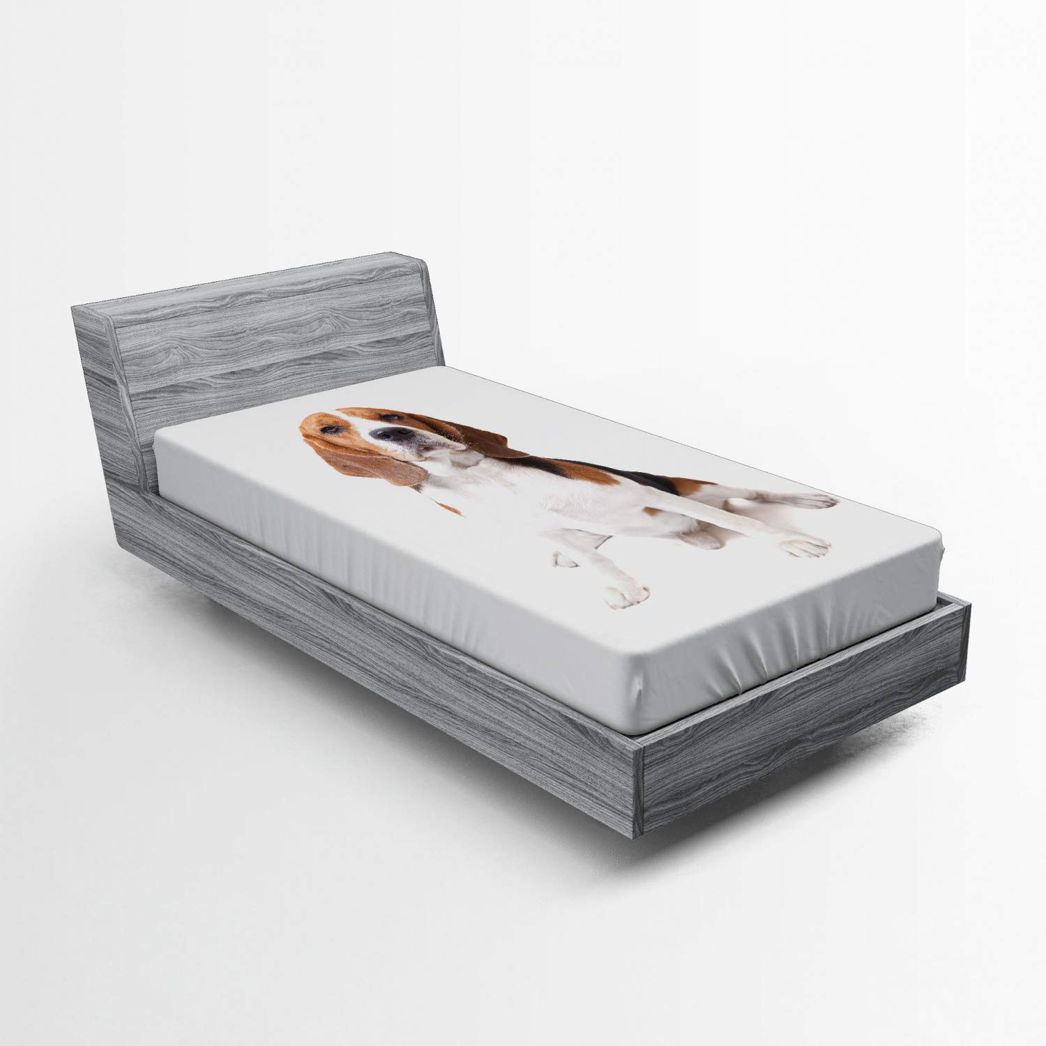 Ambesonne Beagle Fitted Sheet - Twin XL, Cinnamon Black White - for Dog Lovers' Bedroom