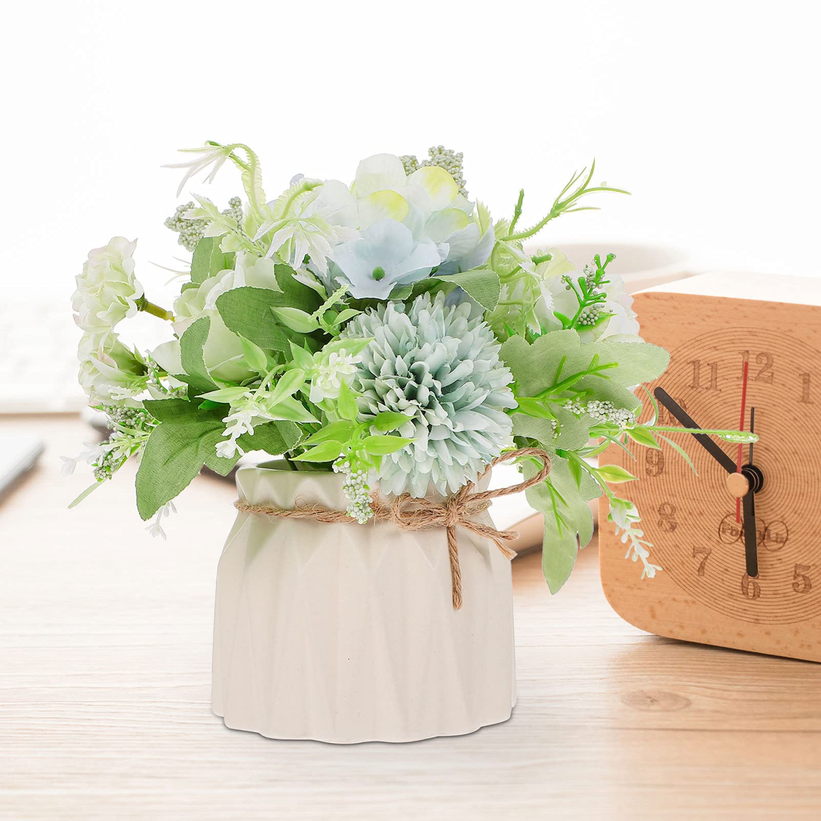 VOSAREA Artificial Rose Greenery Set - Silk Rose Flower & Ceramic Vase for Indoor Plants, Desk Decor, Home Office Decor | Faux Plants for Living Room, Bedroom, Wedding Centerpiece Decorations