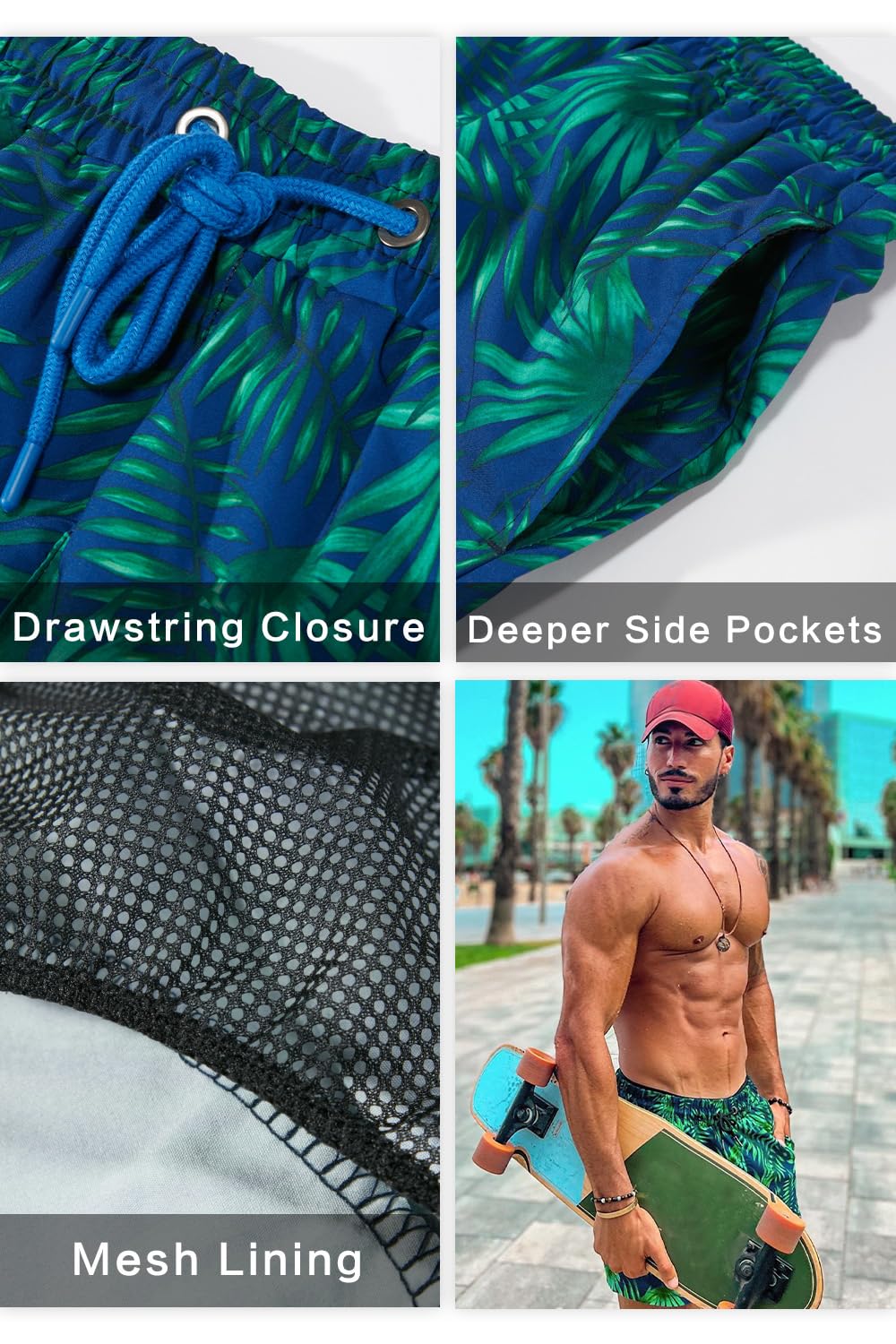 GINGTTO Men's Quick-Dry Swim Trunks with Mesh Lining - Comfortable Beach Shorts for Swimming, Surfing & Summer Vacation