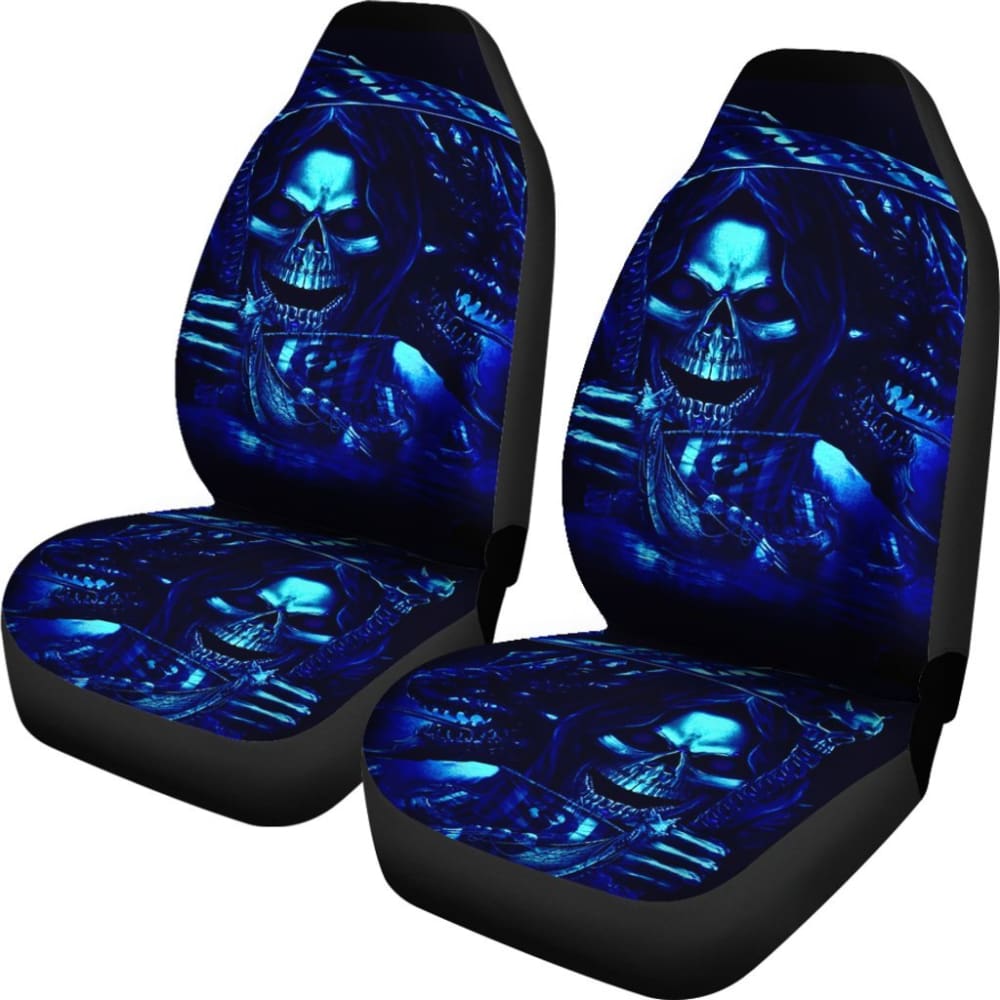 2 Pcs Gothic Skull Car Seat Covers - Universal Fit for Cars, Trucks & SUVs - Black Skull Pattern Auto Accessories for Halloween, Punk & Rocker Style - Perfect for Car Shows, Road Trips & Themed Events