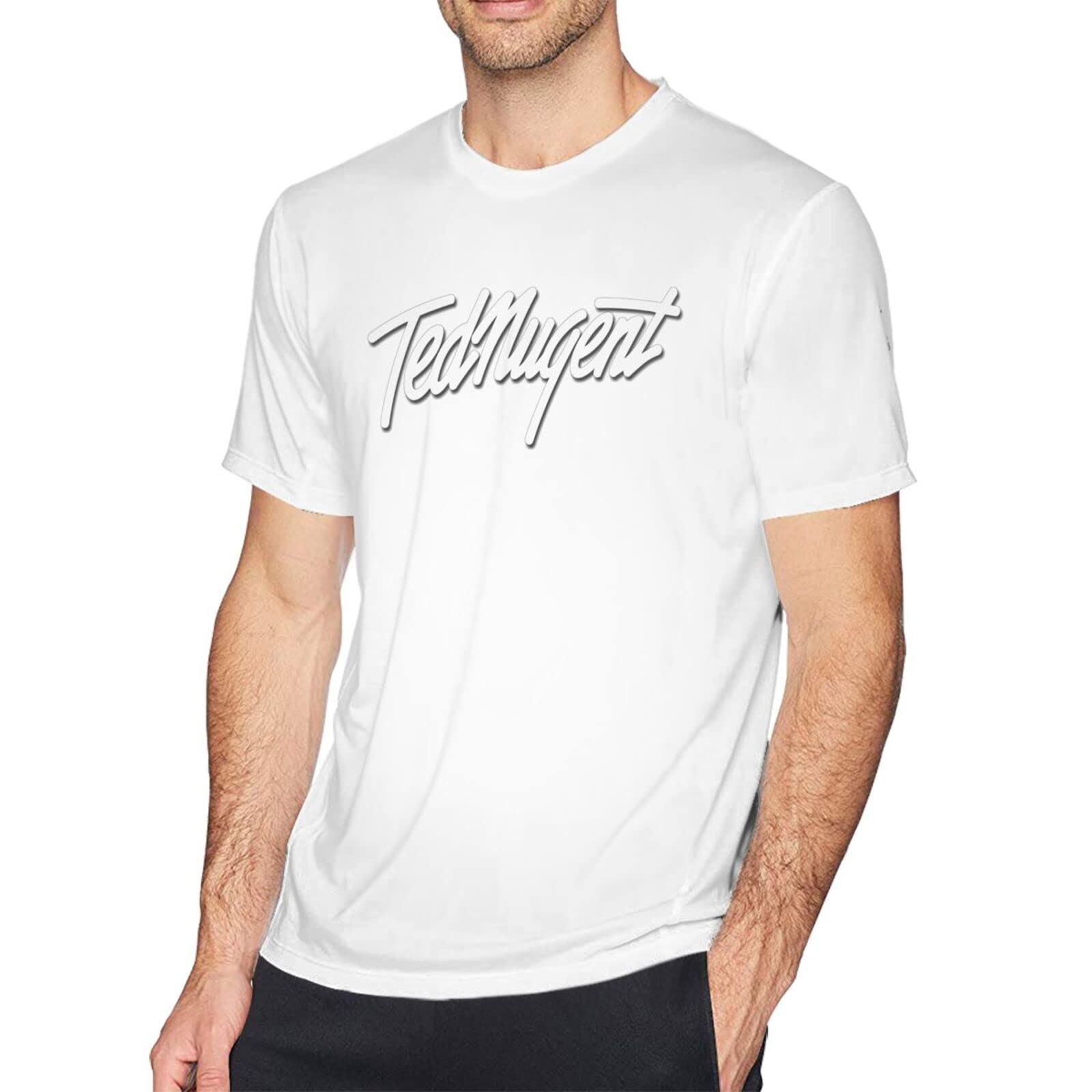 Custom 3D Printed Men's T-Shirt - Breathable Short Sleeve Tee with Ted Nugent Logo - Novelty Graphic T-Shirts for Teens & Adults - White Cotton Tops for Casual Wear, Concerts & Gifts