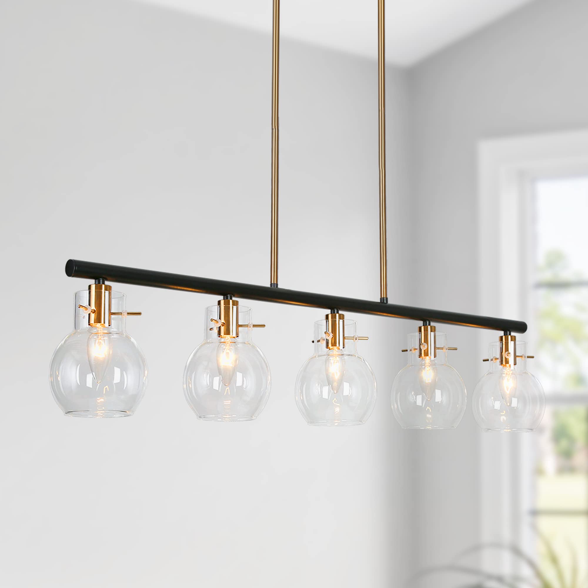 ZEVNI 5-Light Modern Black Chandelier with Clear Glass Globes - 38