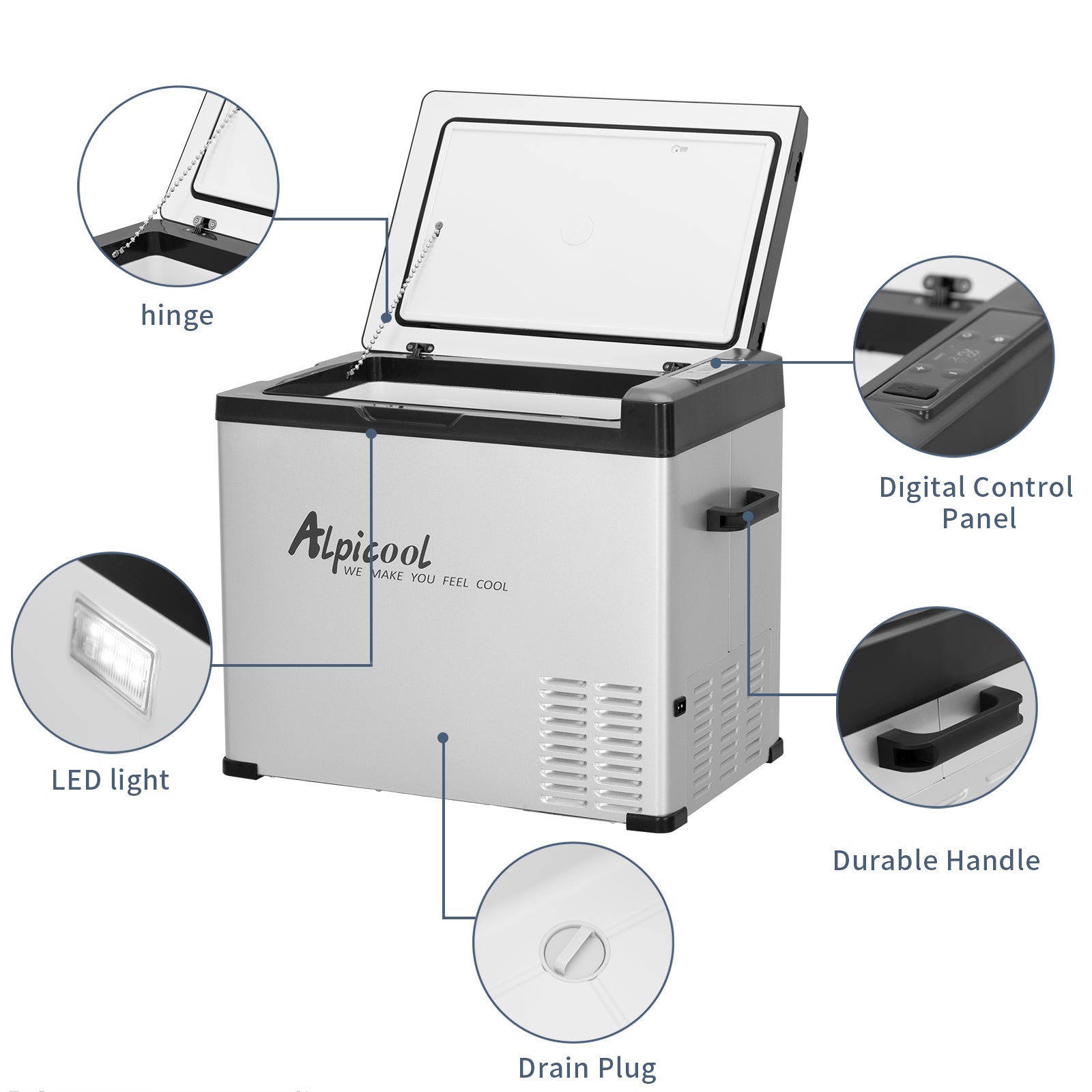 Alpicool C50 Portable Car Refrigerator 12V/24V DC & 110V AC - Compact Freezer for Road Trips, Camping, RV, Truck - Energy Efficient & Quiet Cooling - Certified Refurbished