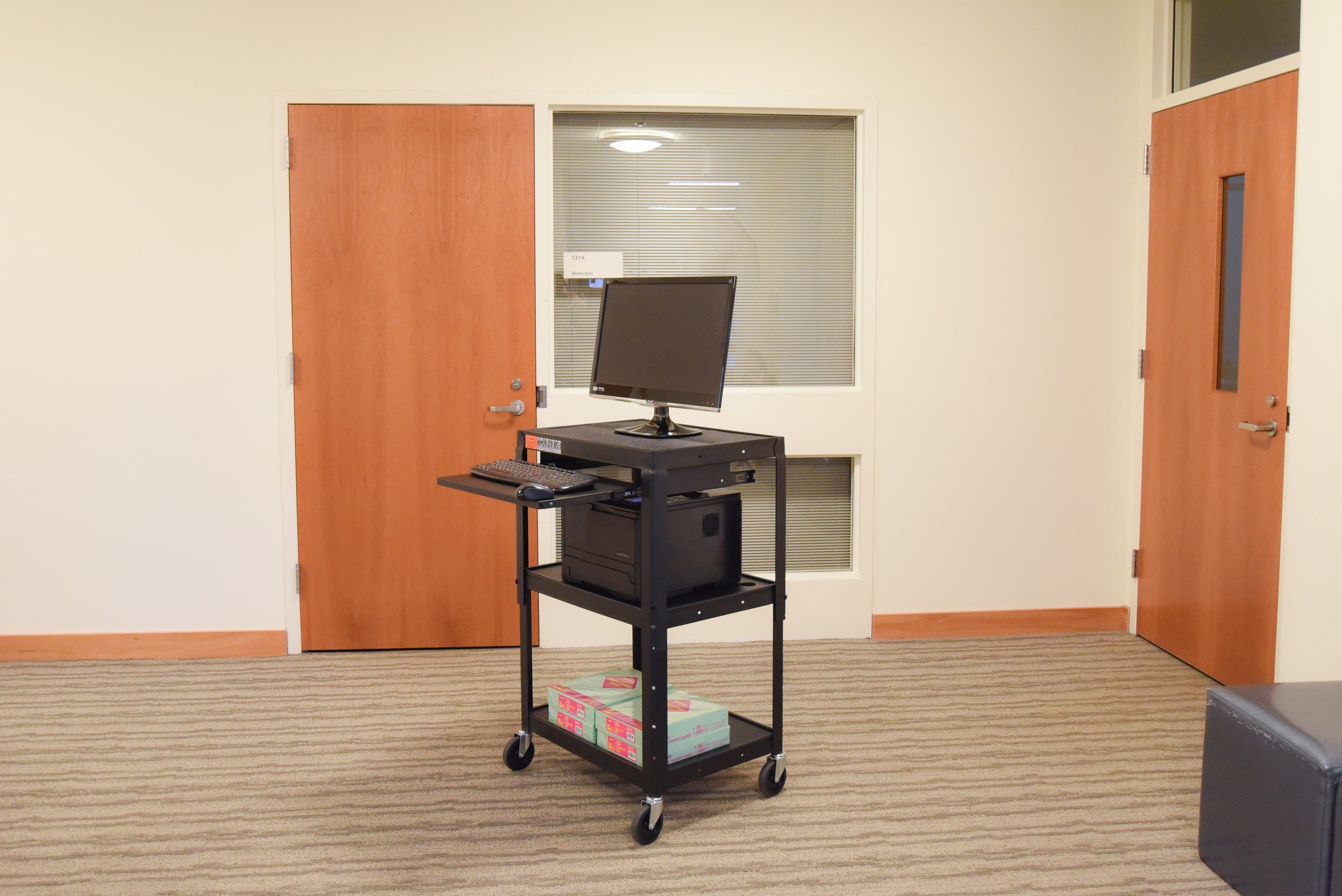 Luxor Adjustable Height Black Metal AV Cart with Pullout Keyboard Tray - Perfect for Classrooms, Offices, and Home Entertainment Systems