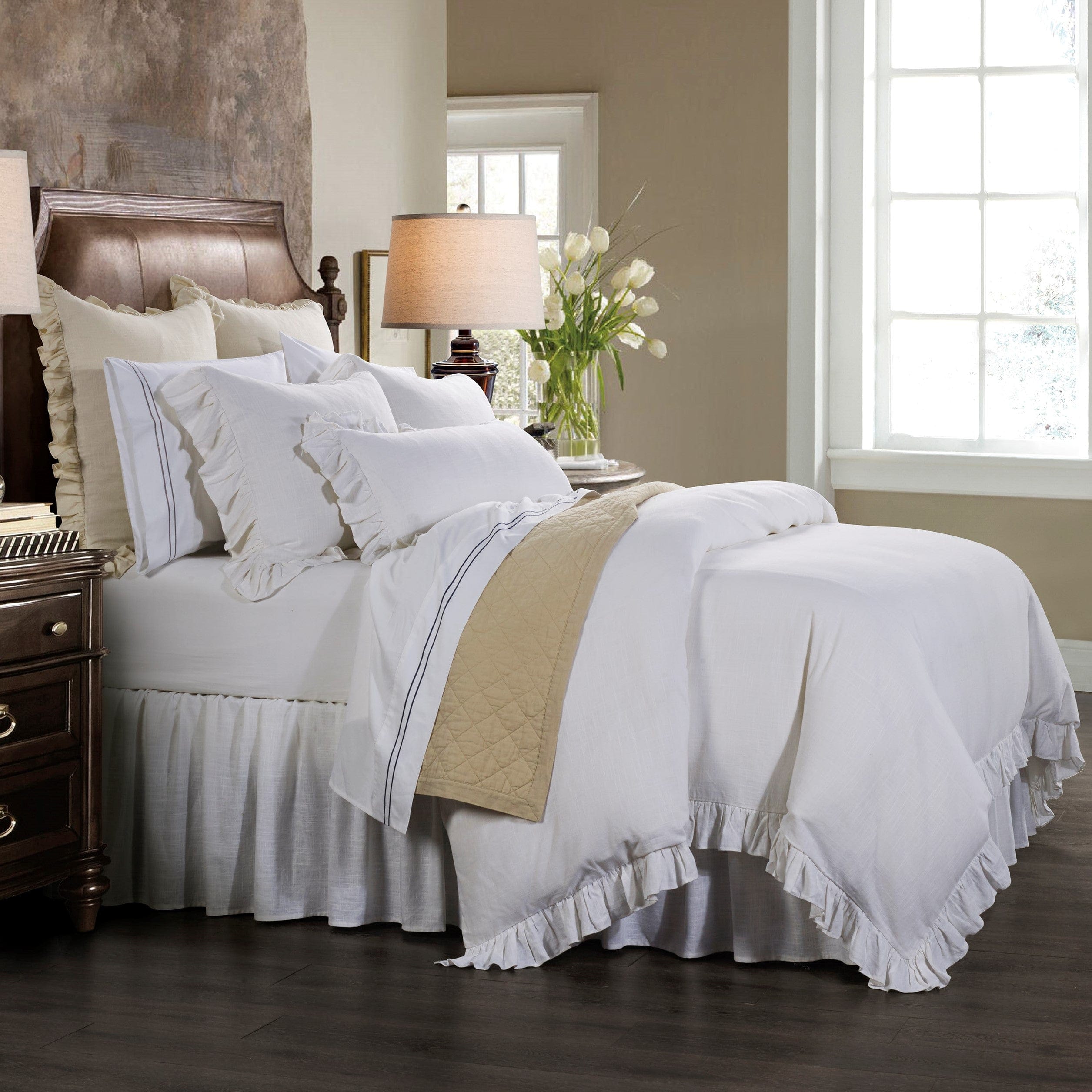 Lily Washed Linen Ruffled Duvet Cover Set - Queen Size, Soft Breathable Bedding for Summer & Spring - Perfect for Cozy Bedrooms, Guest Rooms & Vacation Homes