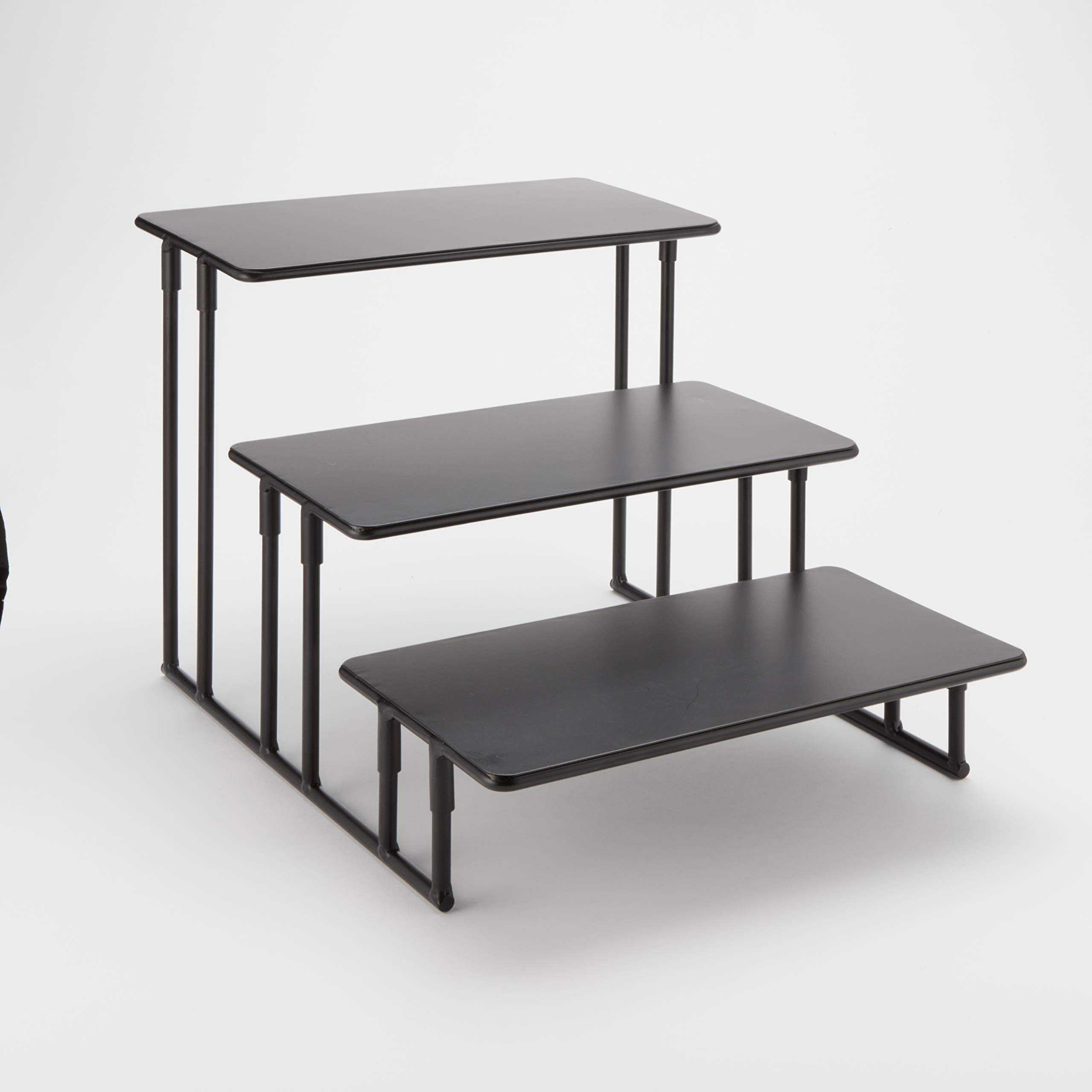 American Metalcraft ISP18 Black Rectangular Fixed Three-Tier Stand | Durable Metal Display Rack for Bakeries, Restaurants & Retail Stores