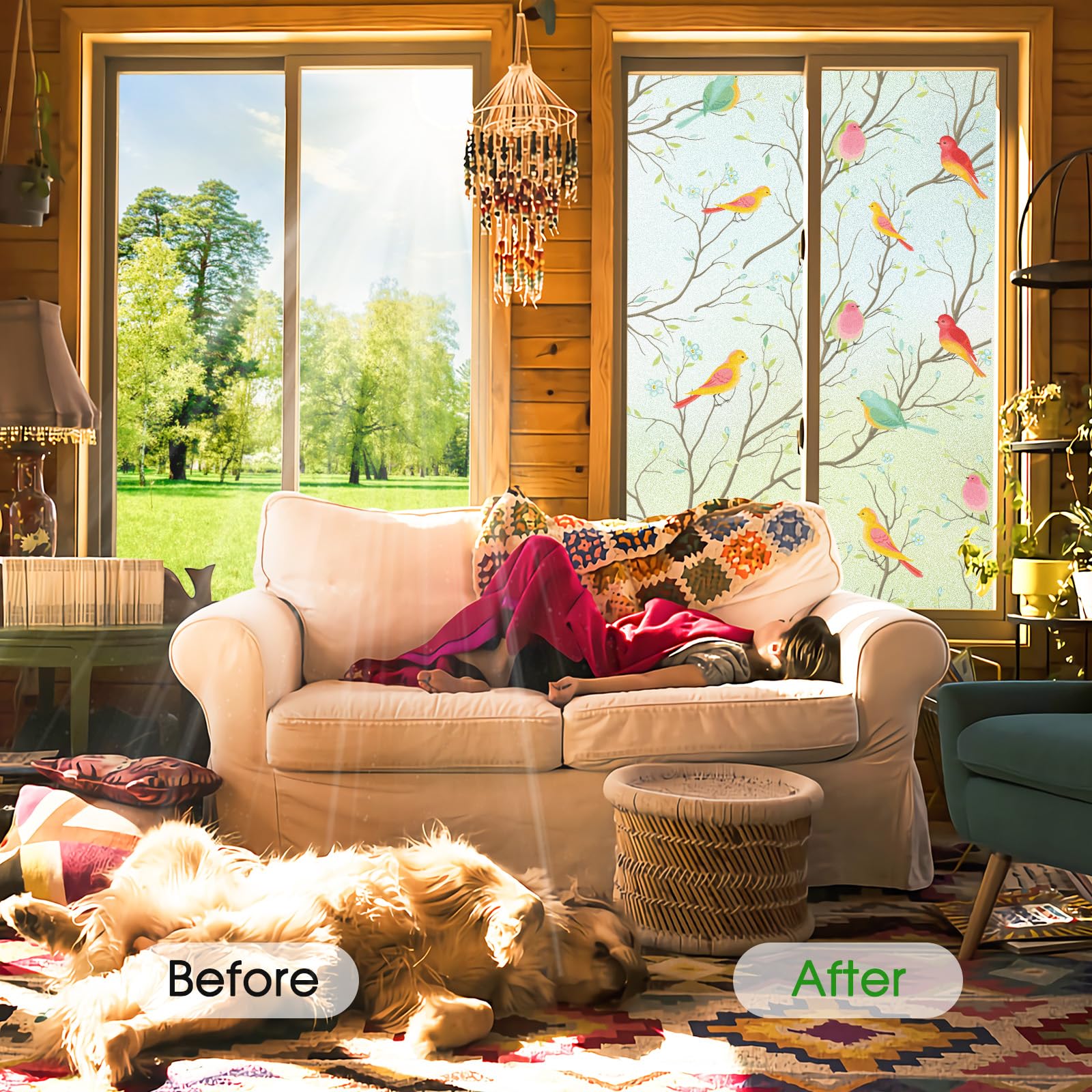 Coavas Stained Glass Window Film - Decorative Frosted Privacy Film, Static Cling Non-Adhesive Window Sticker for Heat Control & UV Protection (45.2 x 157.5 Inch) - Perfect for Front Doors, Bathrooms, and Office Windows